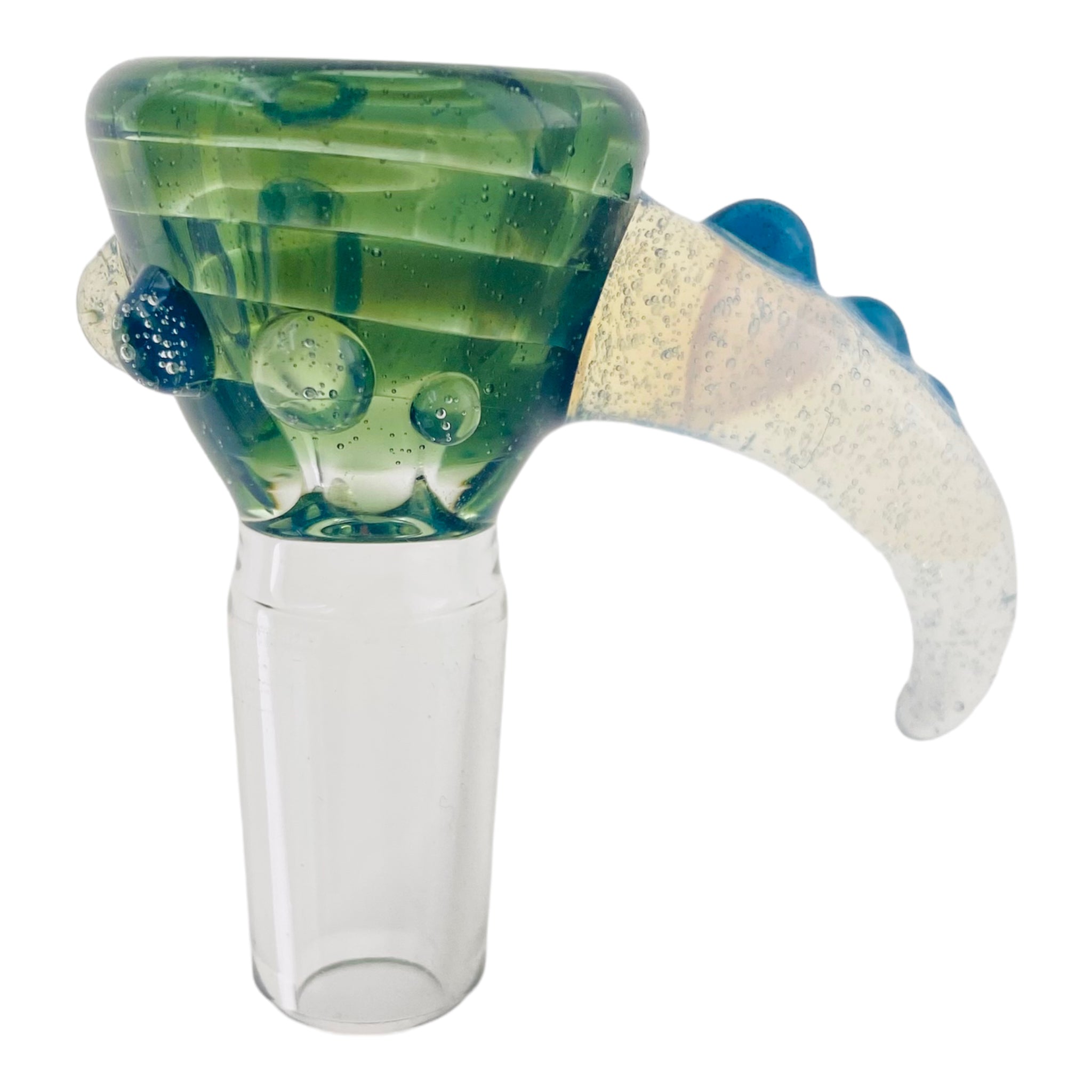 Arko Glass - 14mm Flower Bowl - Green Bowl With Opaque Handle Horn