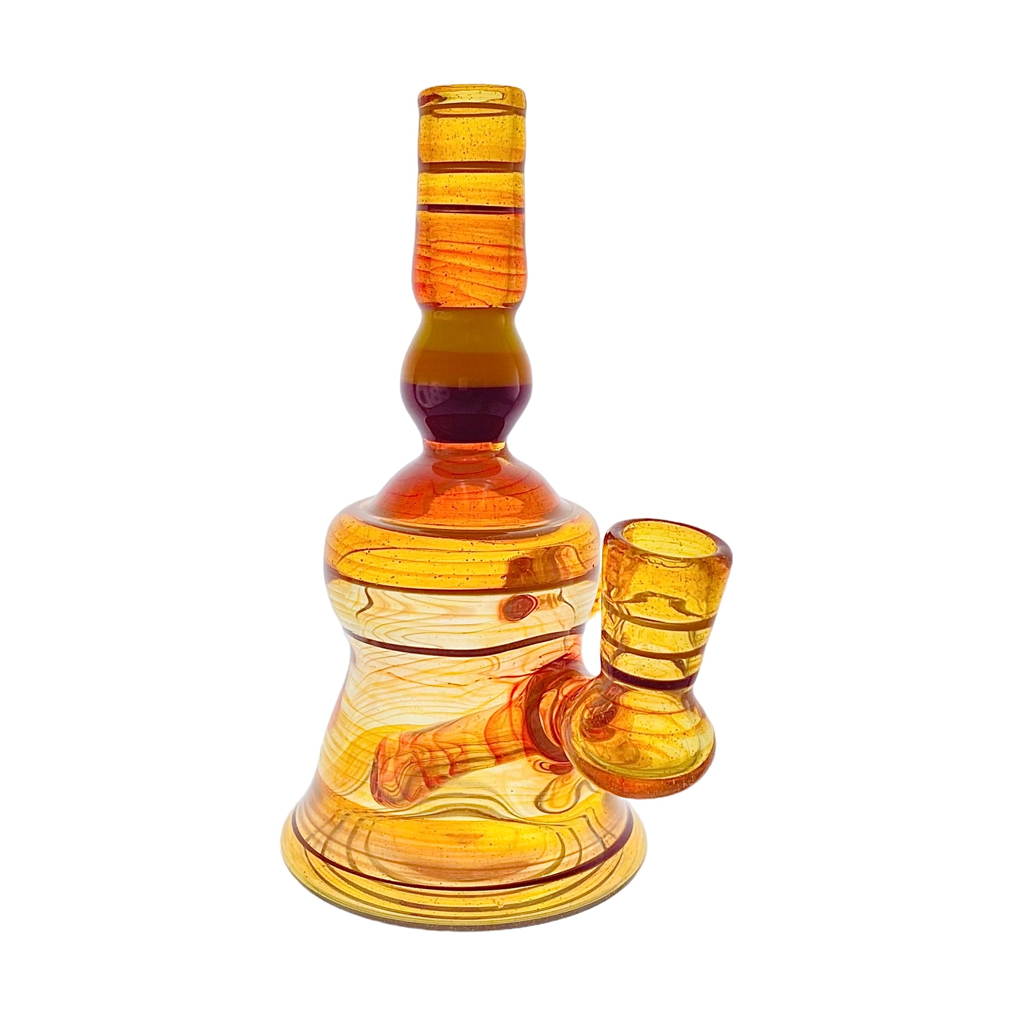 Collin Kennedy Glass - Translucent Amber Glass Dab Rig With Yellow, Orange, Red Linework