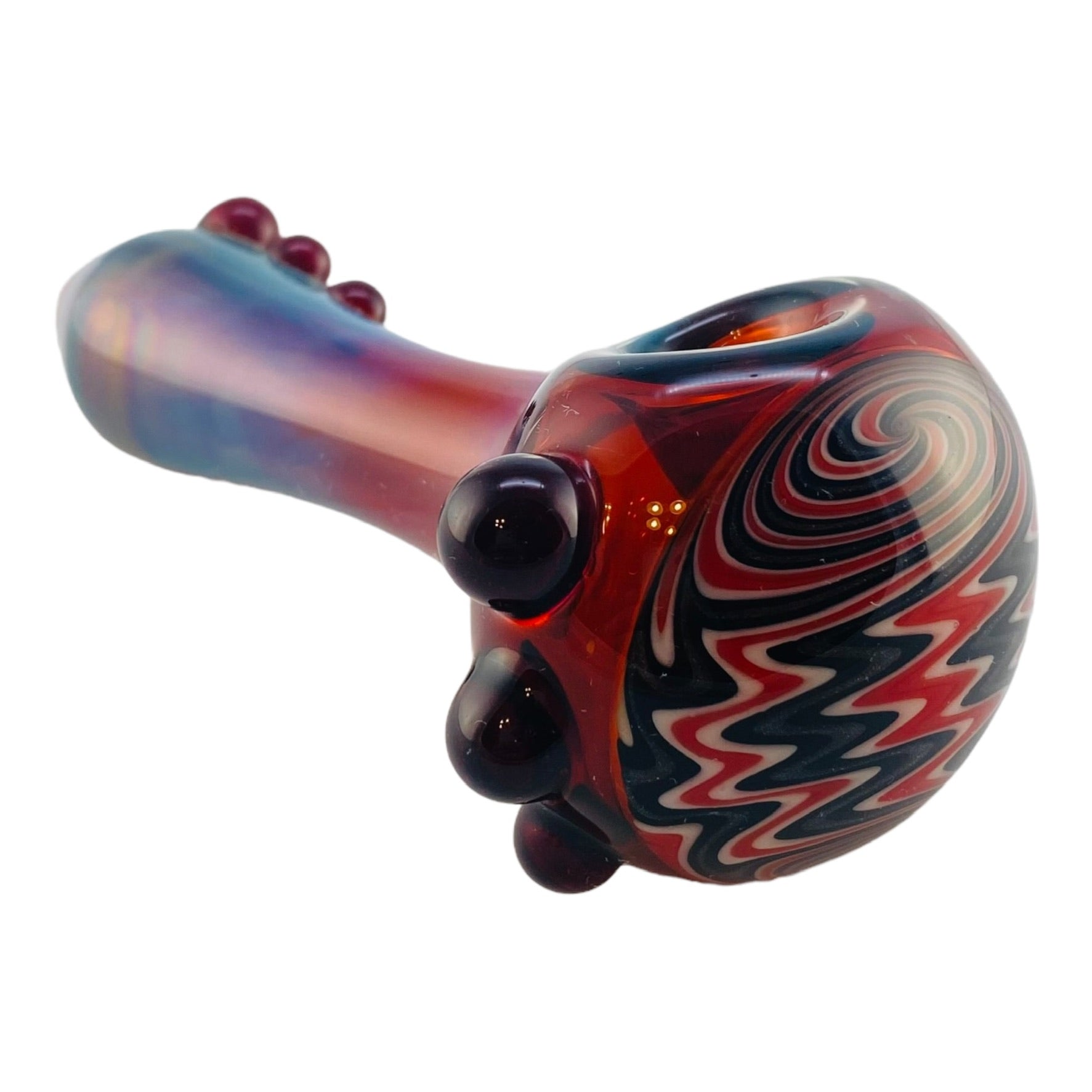 Red With Blue Fade & Red/White/Black Wig Wag - Glass Hand Pipe