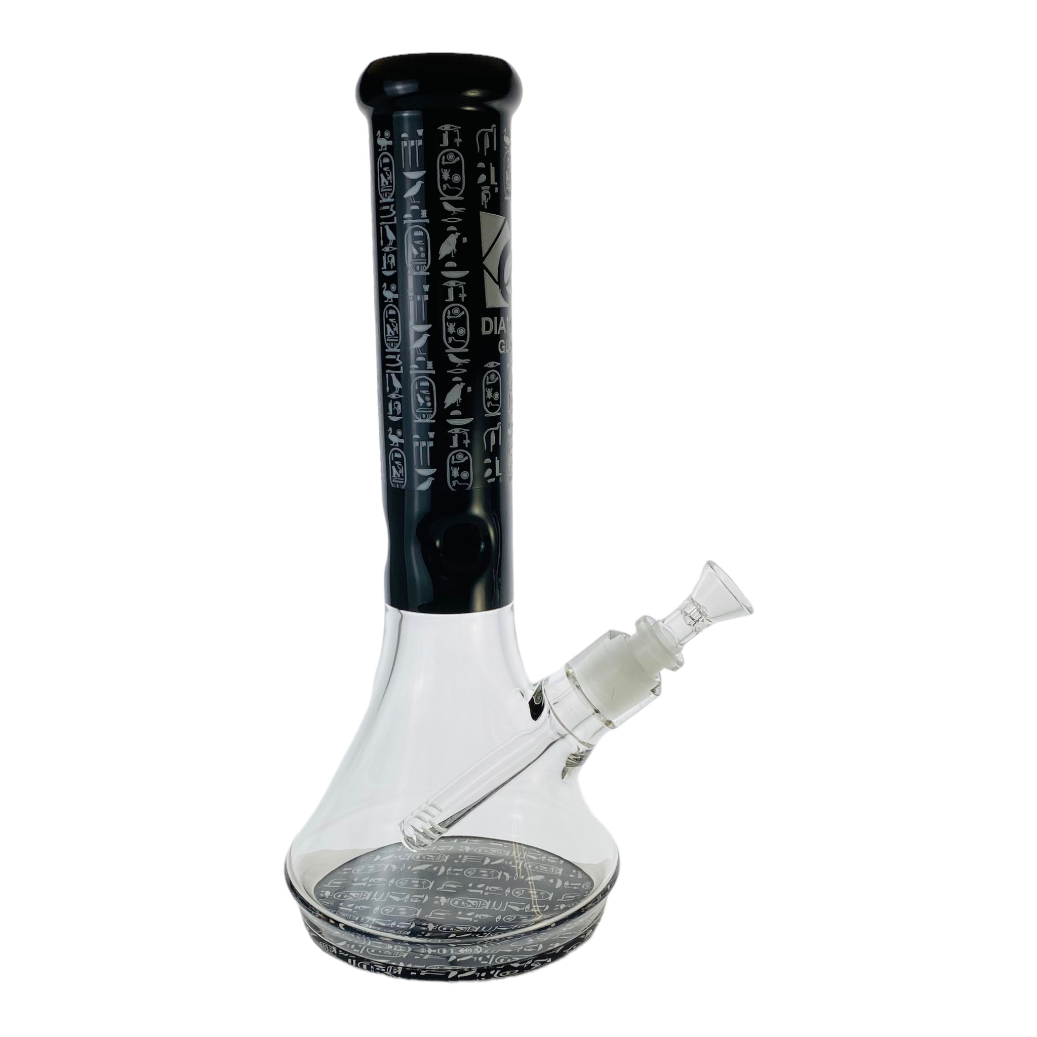 Diamond Glass - White And Black Beaker Bong With Hieroglyphics for sale mighty quinn best smokeshop santa rosa ca 