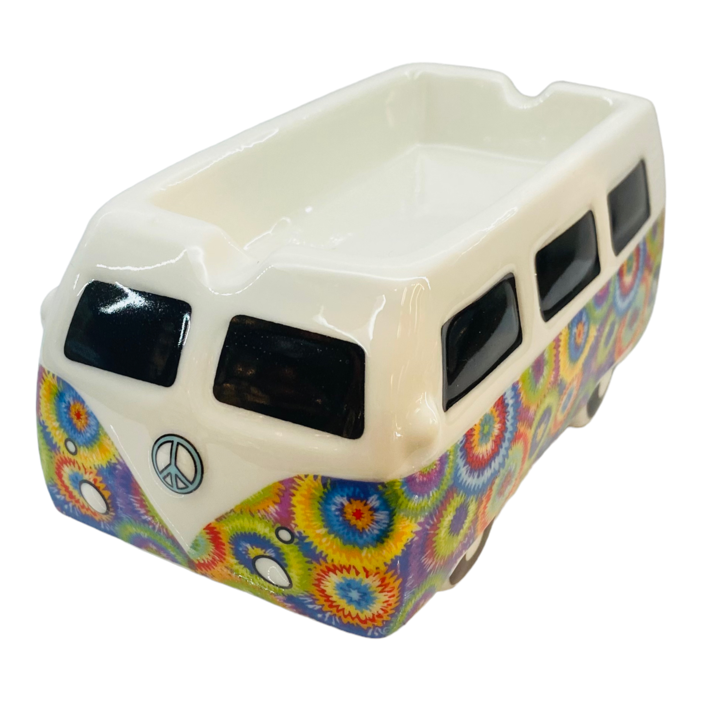 Vintage Hippie Bus Ceramic Ashtray Tie Dye - Rainbow Tie Dye