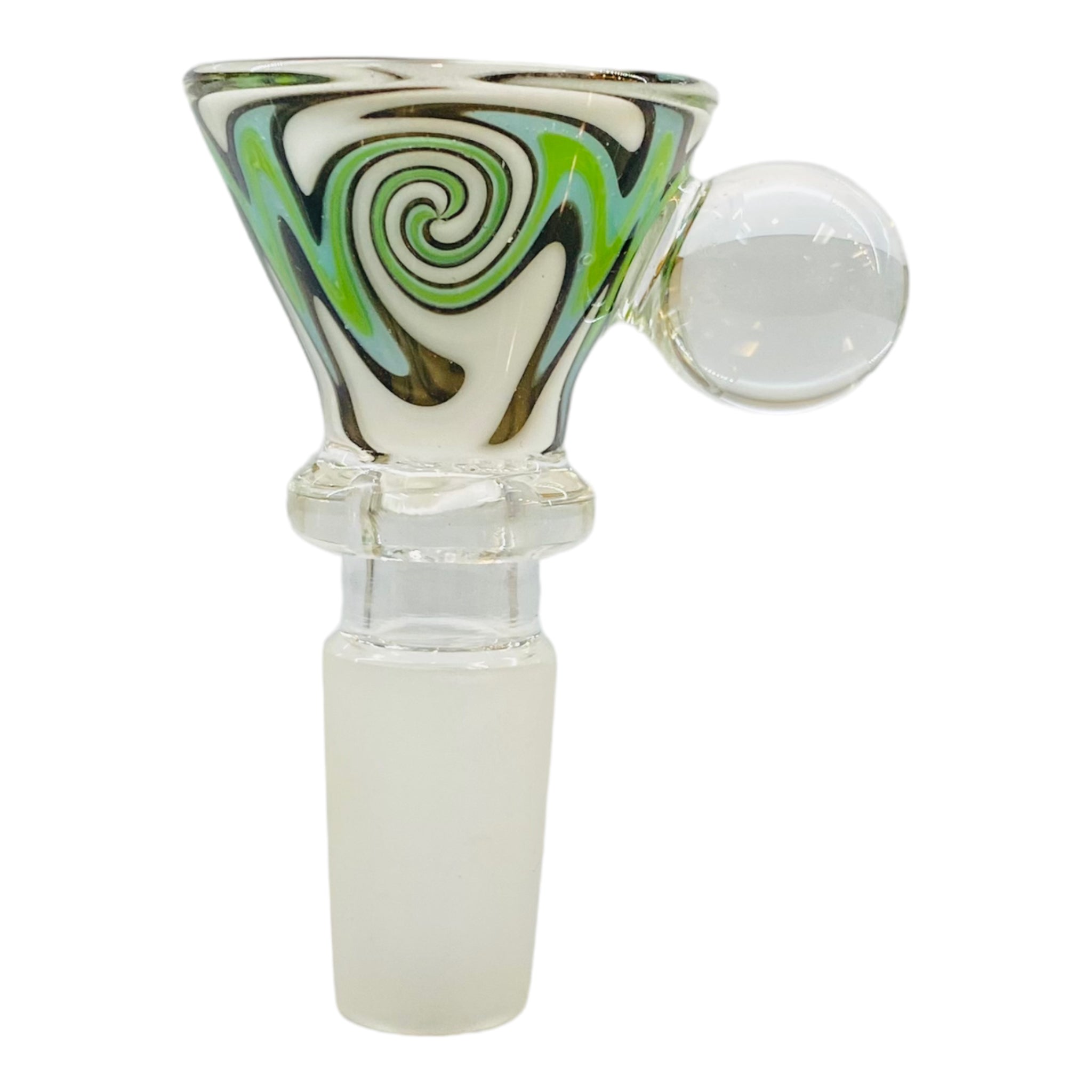 14mm Flower Bowl - Wig Wag Martini Bowl With Built In Honeycomb Screen - Green, Black, And White