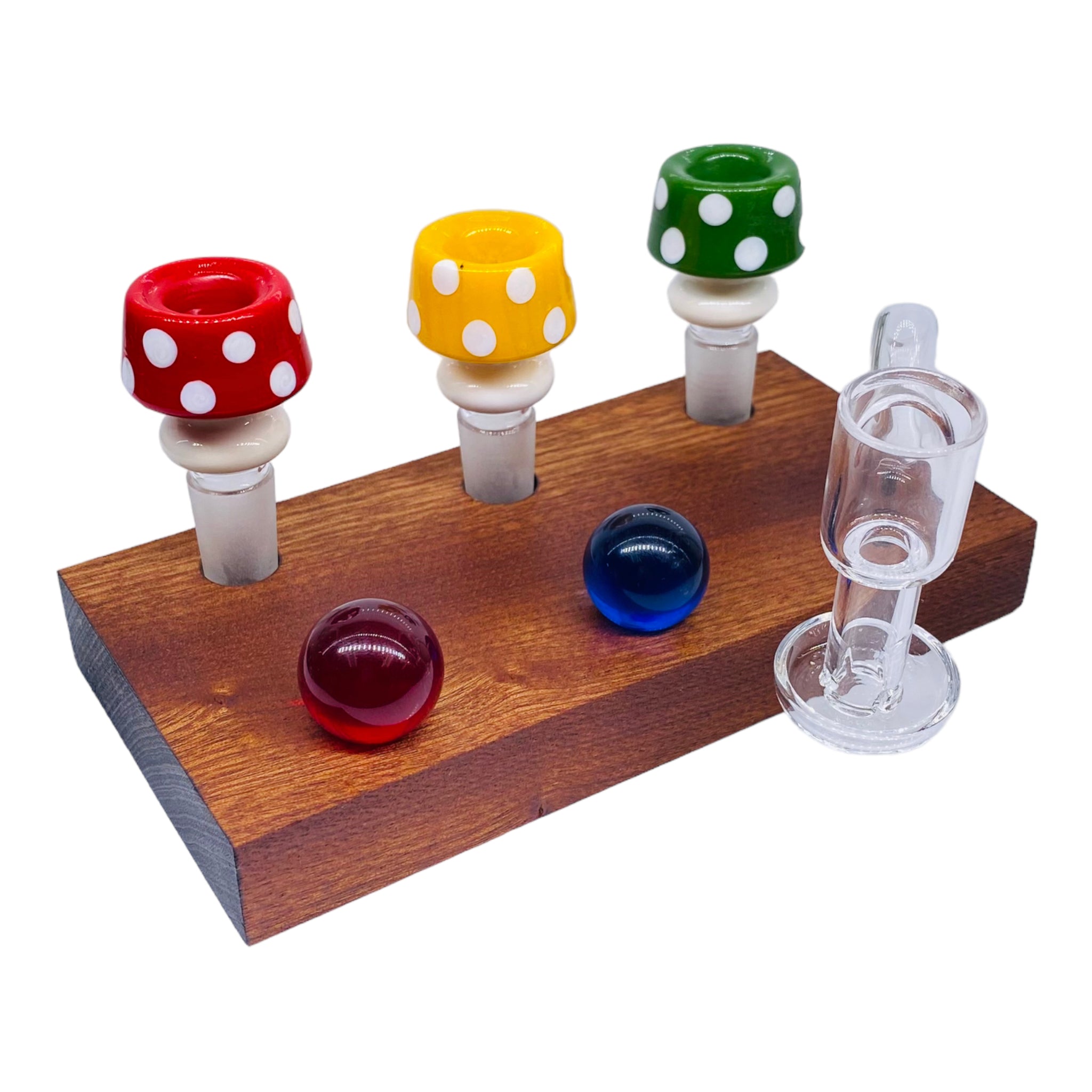6 Hole Wood Display Stand Holder For 14mm Bong Bowl Pieces Or Quartz Bangers - Mahogany