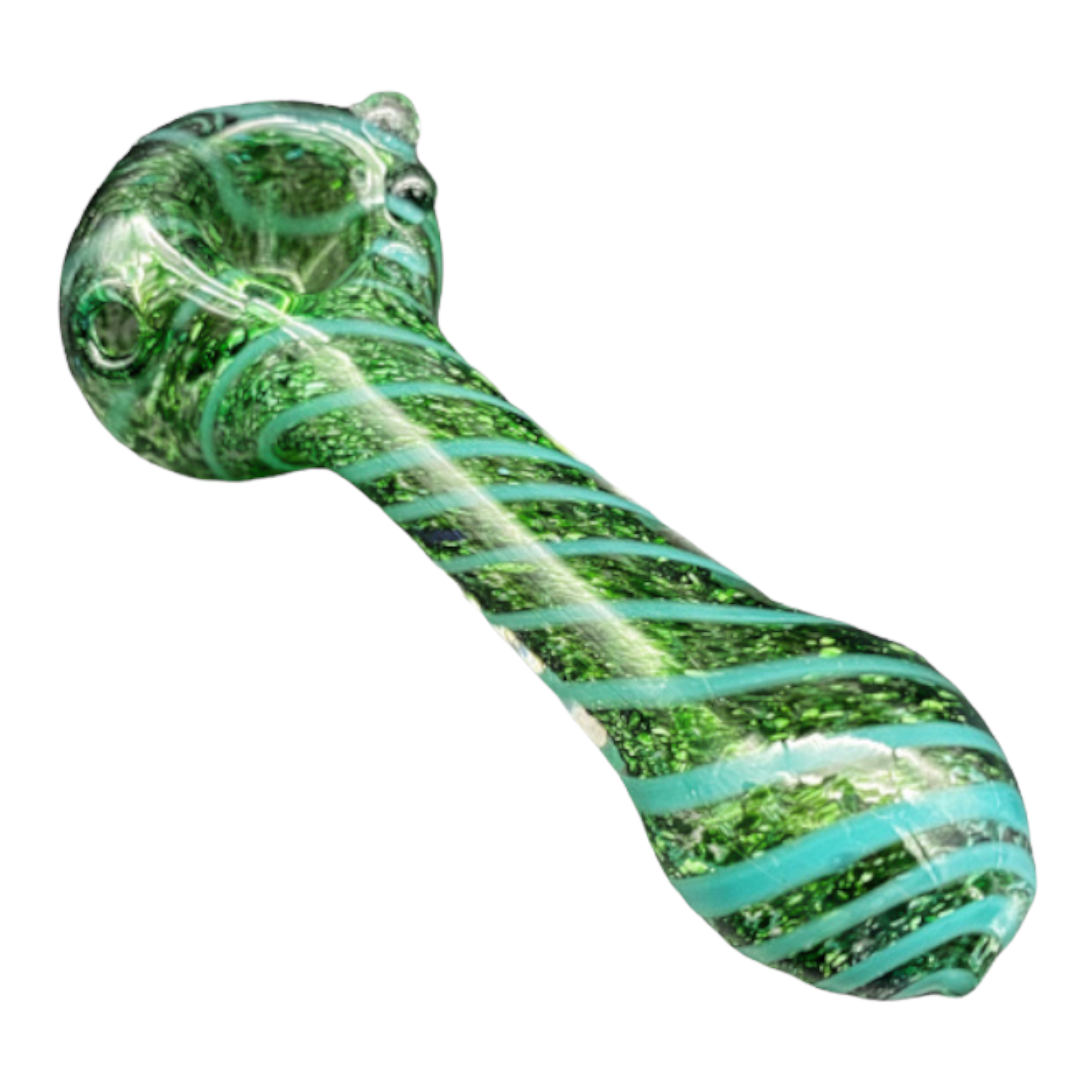 green Glass Hand Pipe - Double Blown Inside Out Spiral Colors