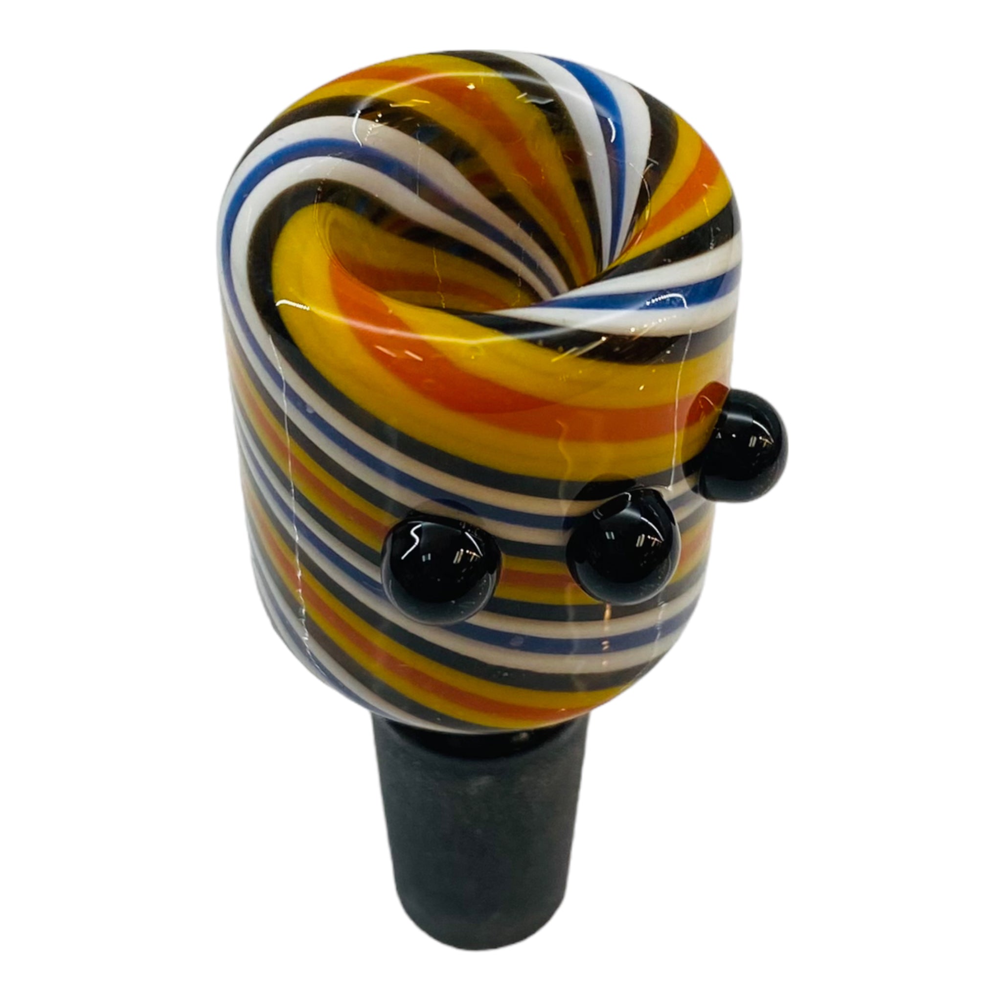 14mm Flower Bowl - Black Fitting With Tall Color Twist Bubble - Yellow, Orange, Black, And White