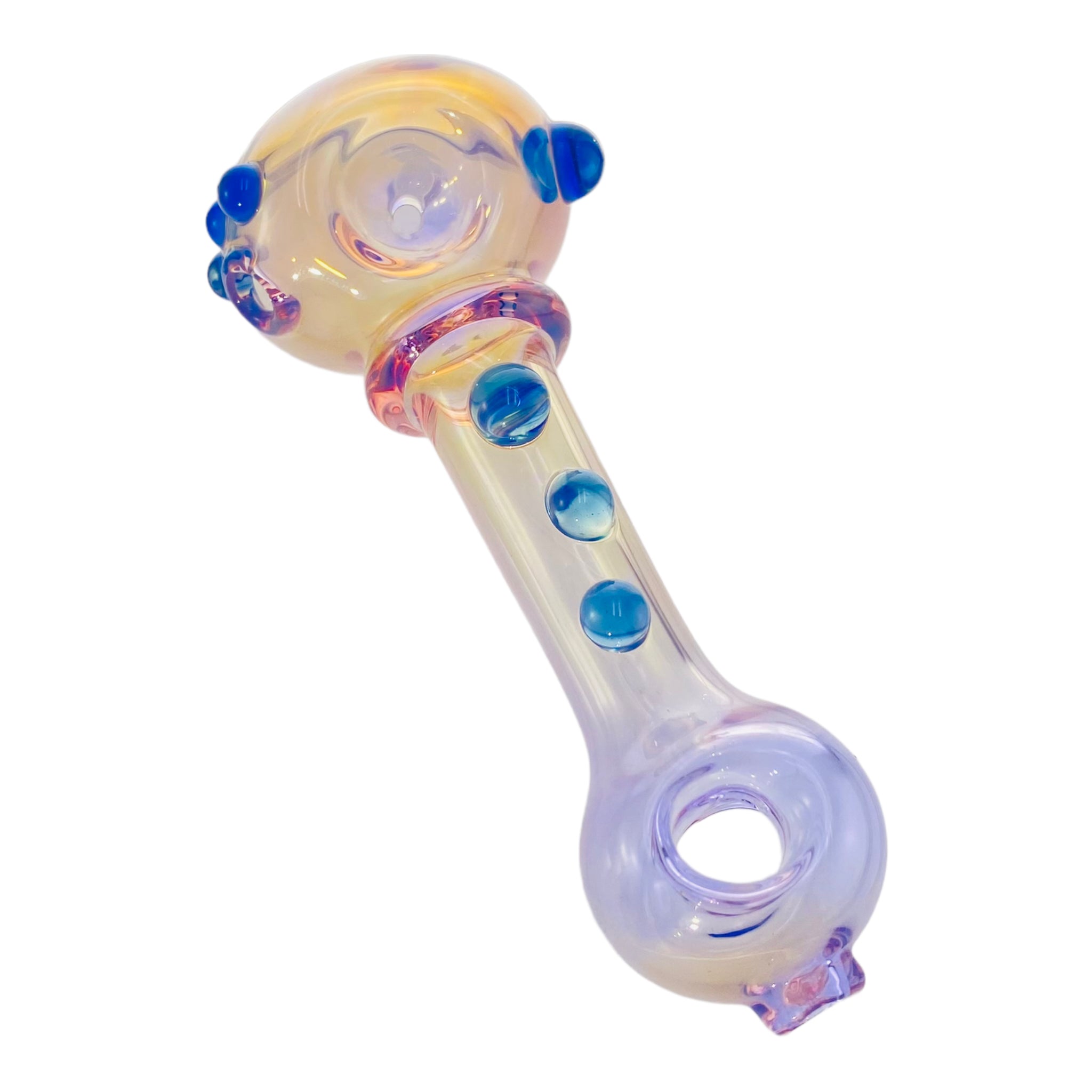 Yellow Silver Fuming Over Purple Glass With Blue Dots Glass Hand Pipe