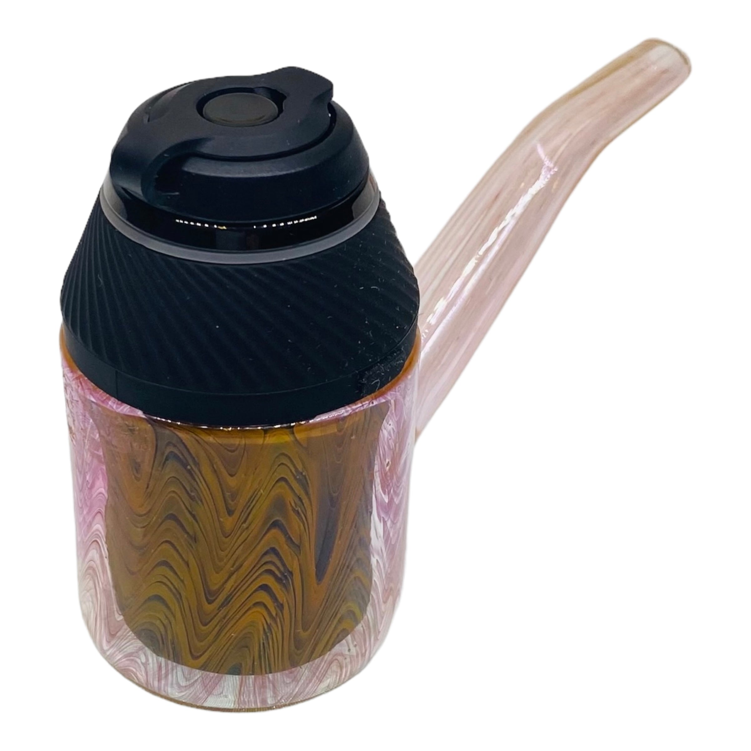 Gold Fumed Spiral Double Bowl Frit Glass Pipe - P2919