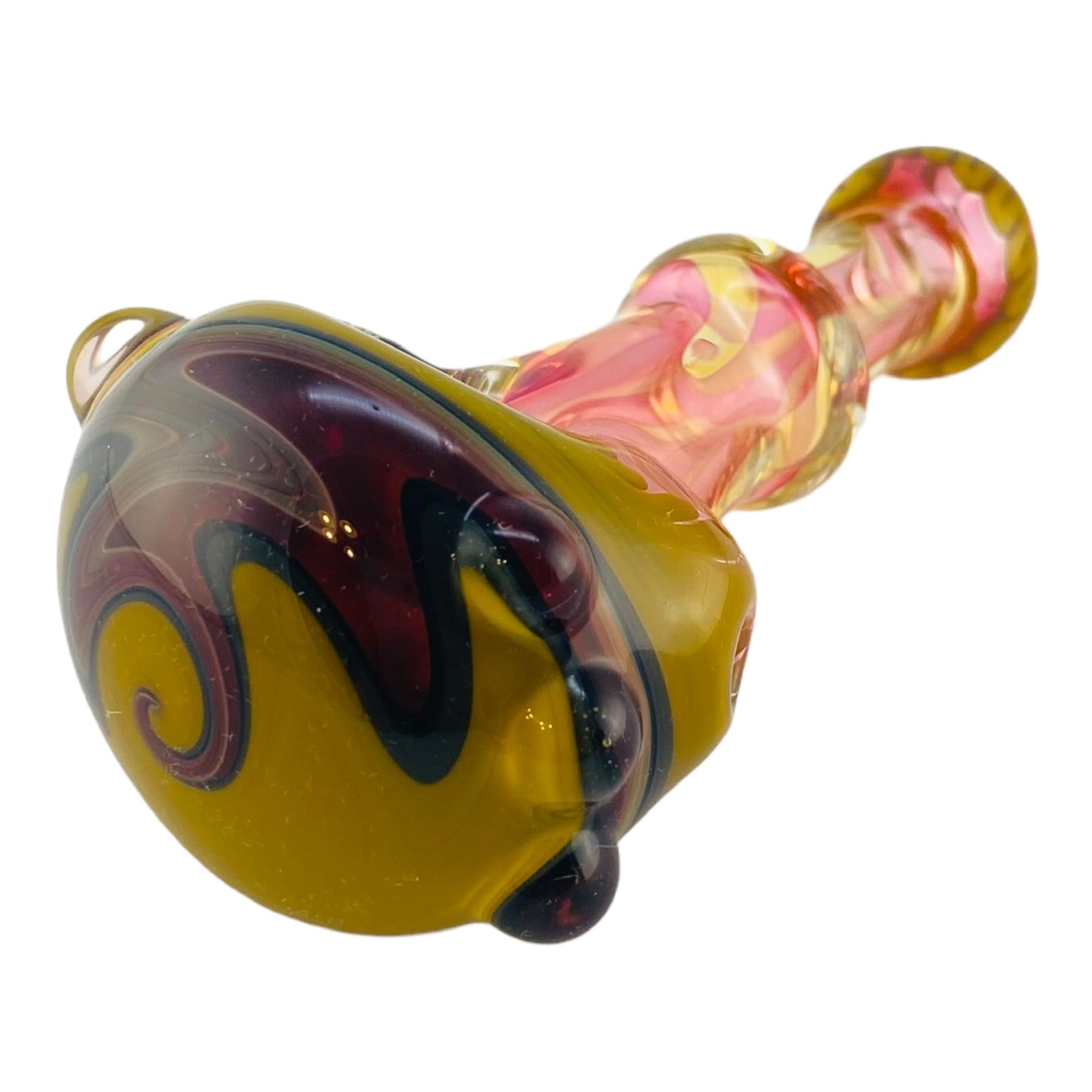 Glass Hand Pipe - Inside Out Fumed Glass Hand Pipe With Red And Yellow Wig Wag End