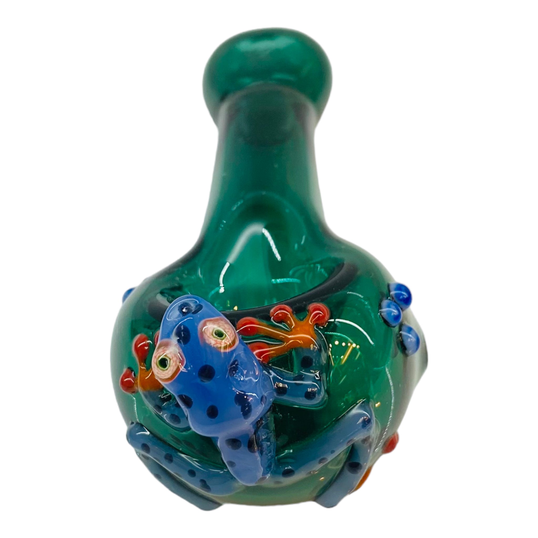 Green Glass Hand Pipe With Blue Dart Frog On End