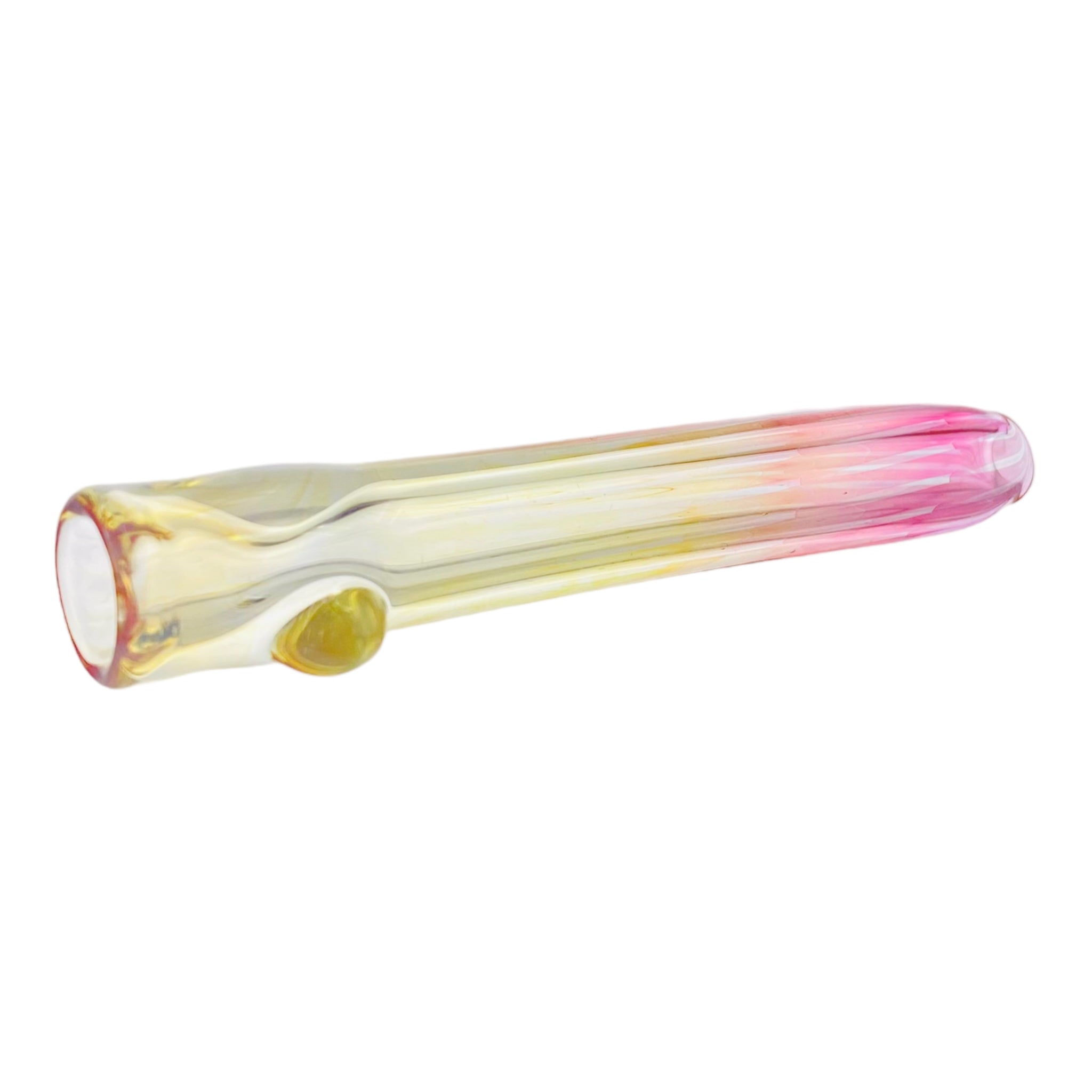 Glass Chillum Pipe - Yellow Silver Fuming To Pink Gold Fuming Fade