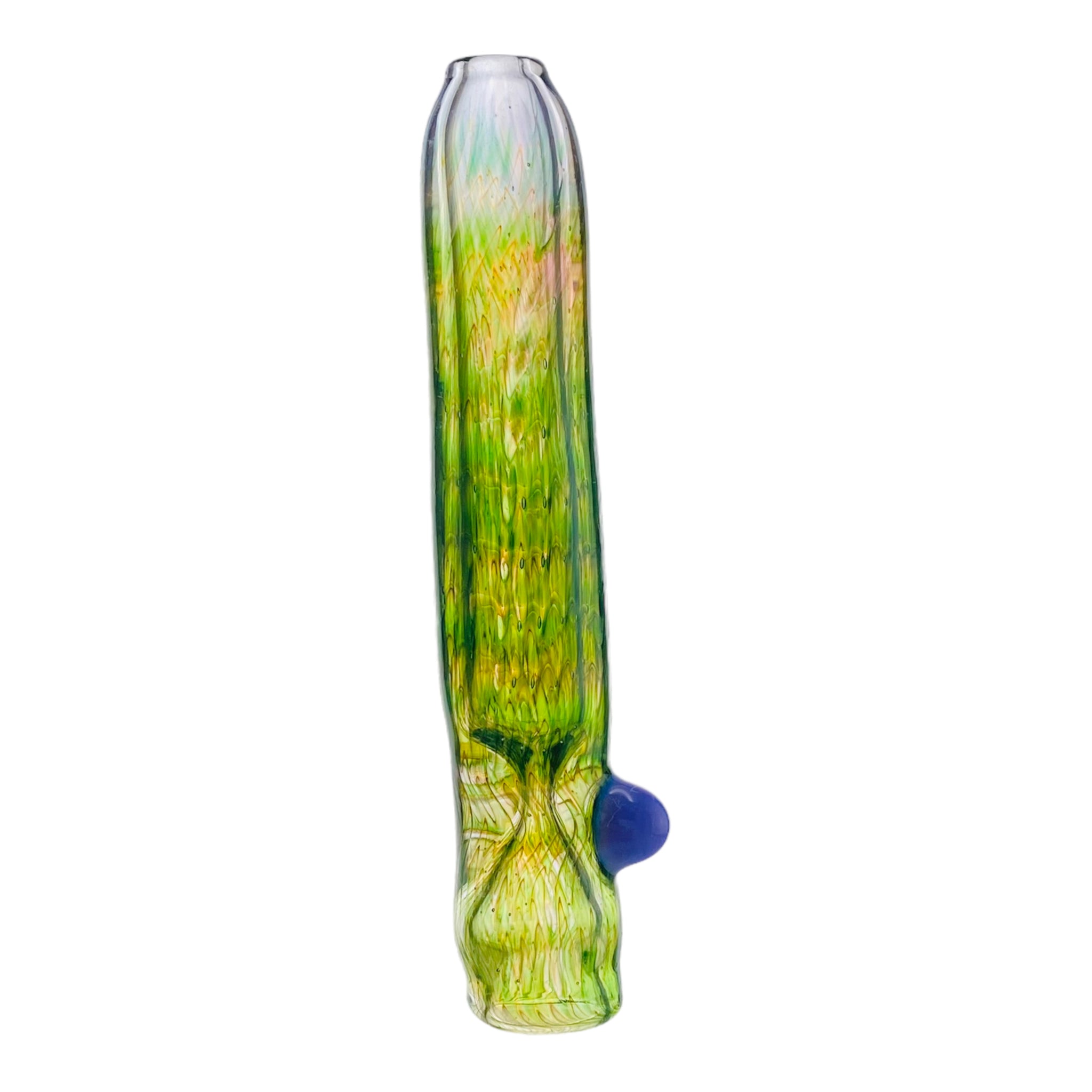 Glass Chillum Pipe - Psychedelic Green Fade With Air Trap Bubbles