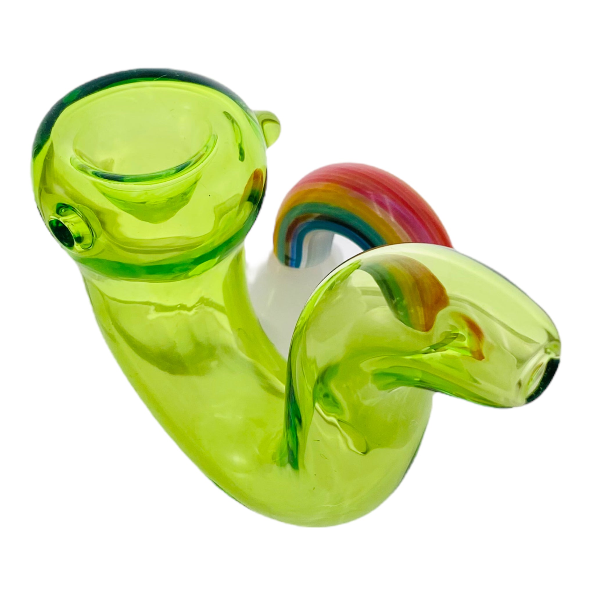 Green Glass Sherlock Hand Pipe With Rainbow And Clouds