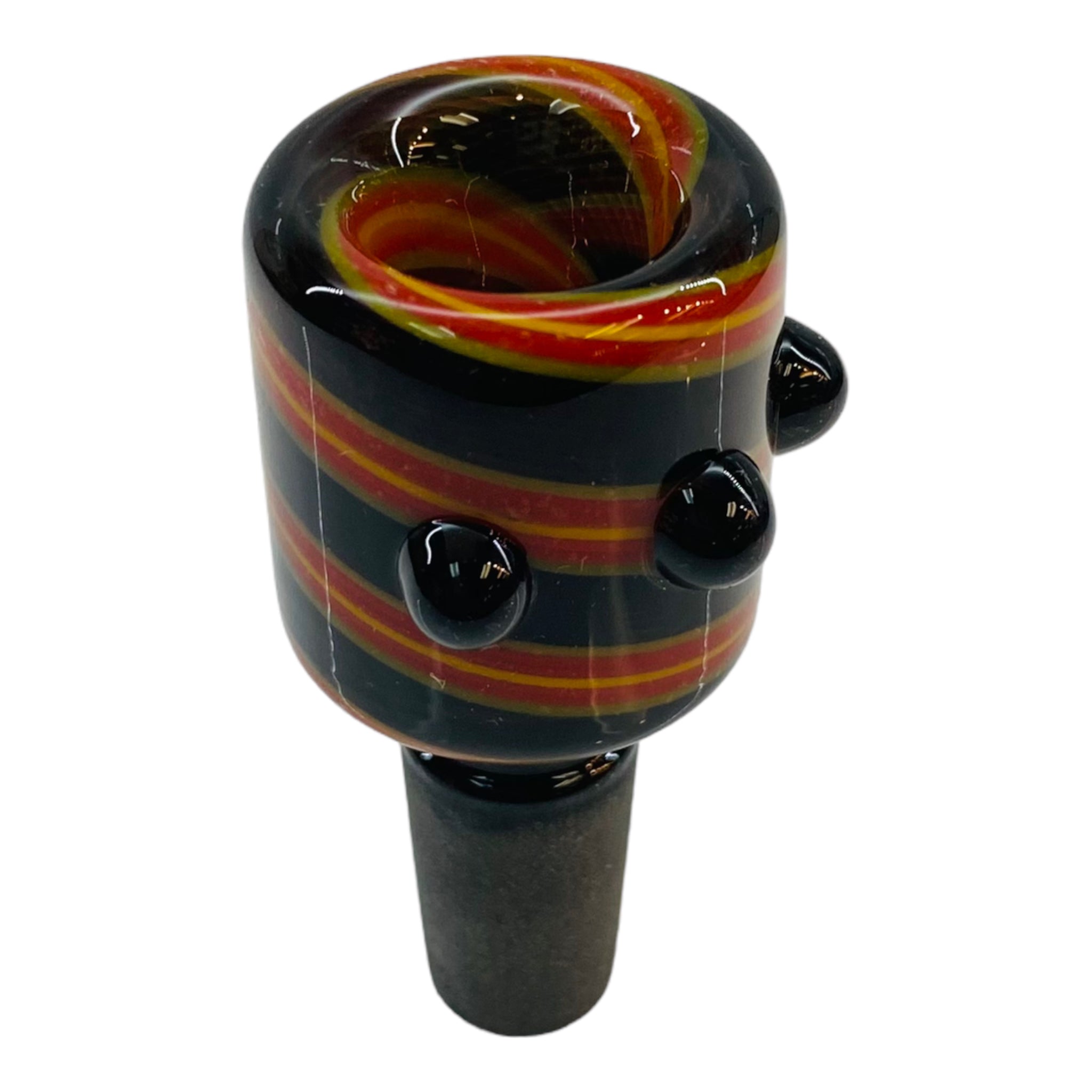 14mm Flower Bowl - Black Fitting With Tall Color Twist Bubble - Rasta And Black