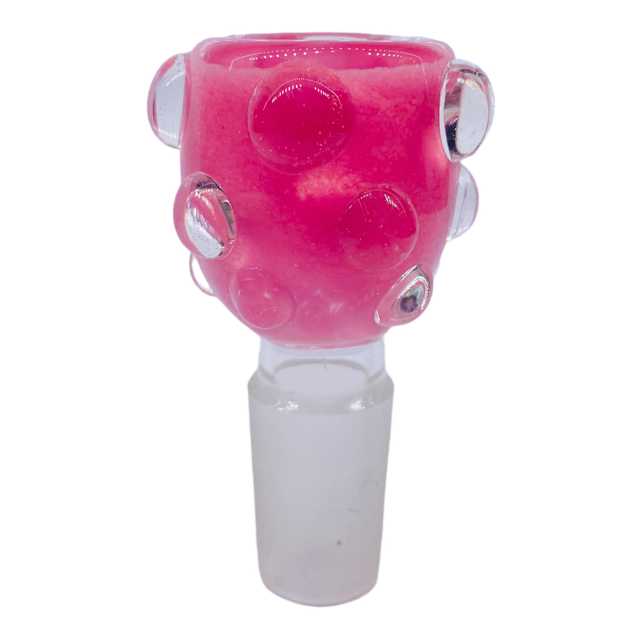 18mm Flower Bowl - Wide Pink Bubble With Clear Dots Bong Bowl Piece