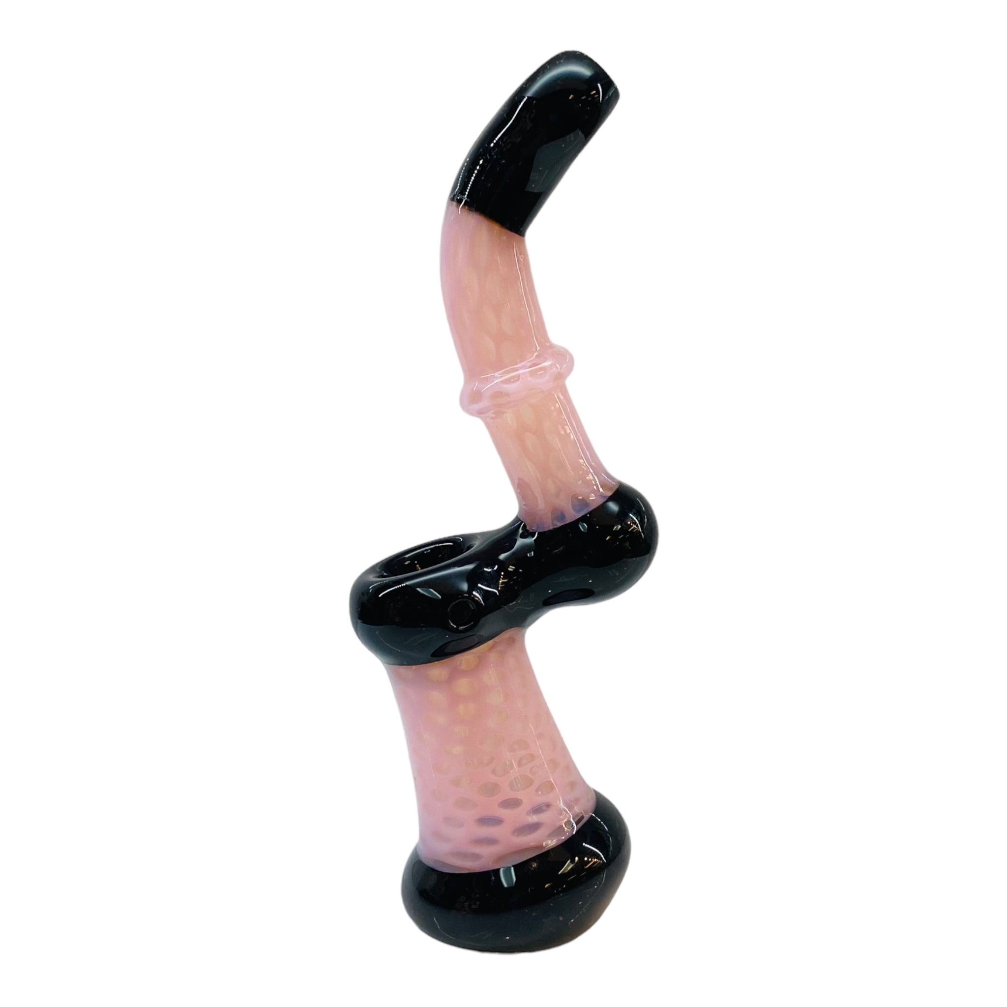6 inch tall Pink And Black Honeycomb Stand Up Glass Bubbler