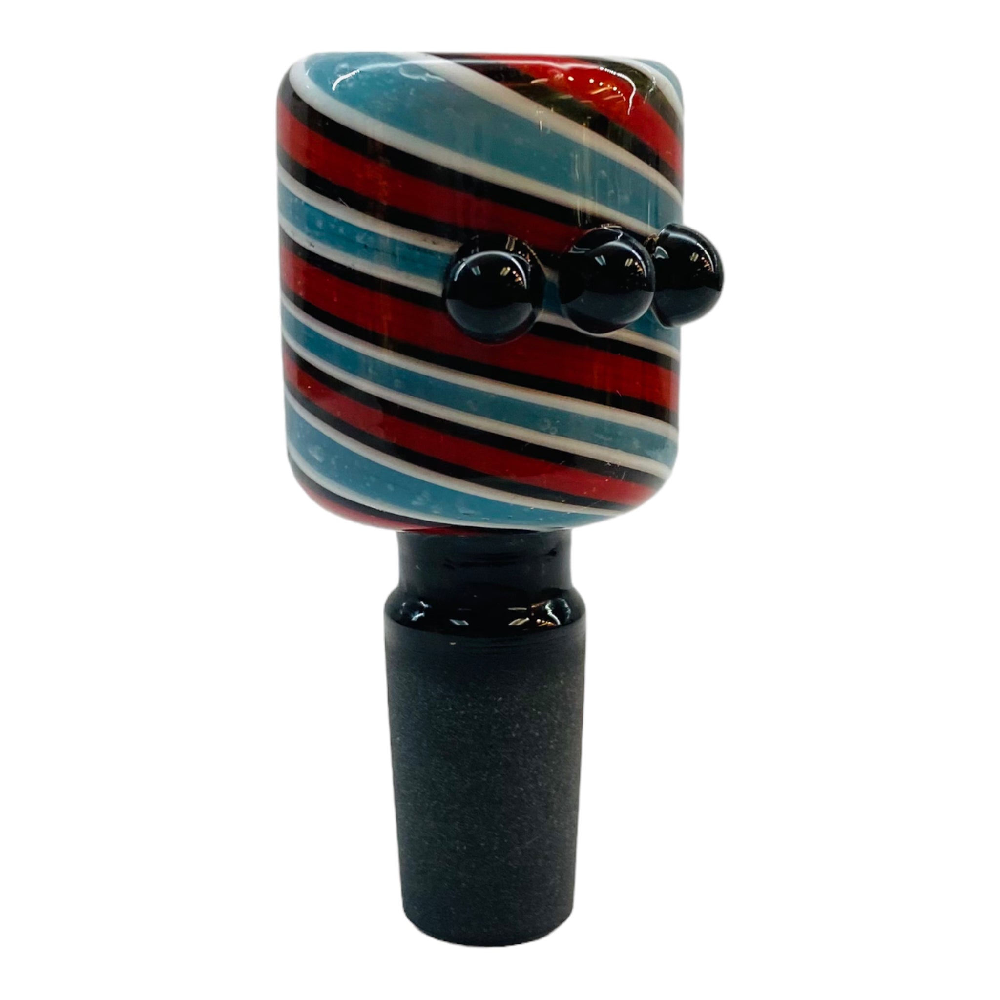 14mm Flower Bowl - Black Fitting With Tall Color Twist Bubble - Red, White, Blue, And Black