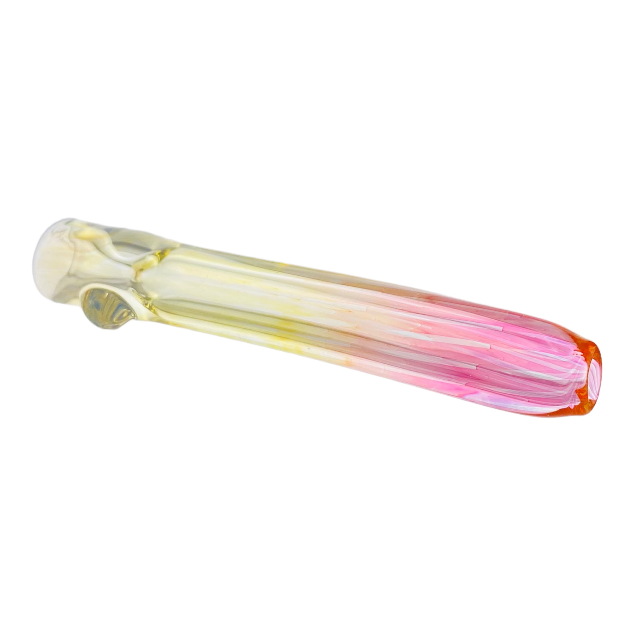 Glass Chillum Pipe - Yellow Silver Fuming To Pink Gold Fuming Fade