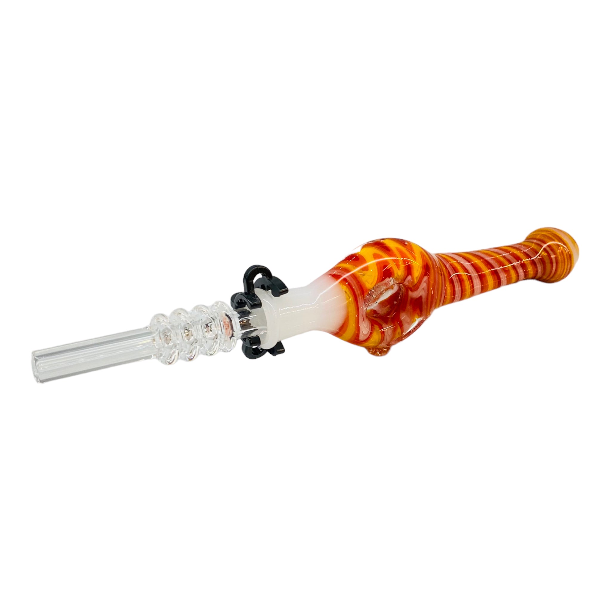 10mm Nectar Collector - Red, Orange And Yellow Wig Wag Spiral Donut With Quartz Tip