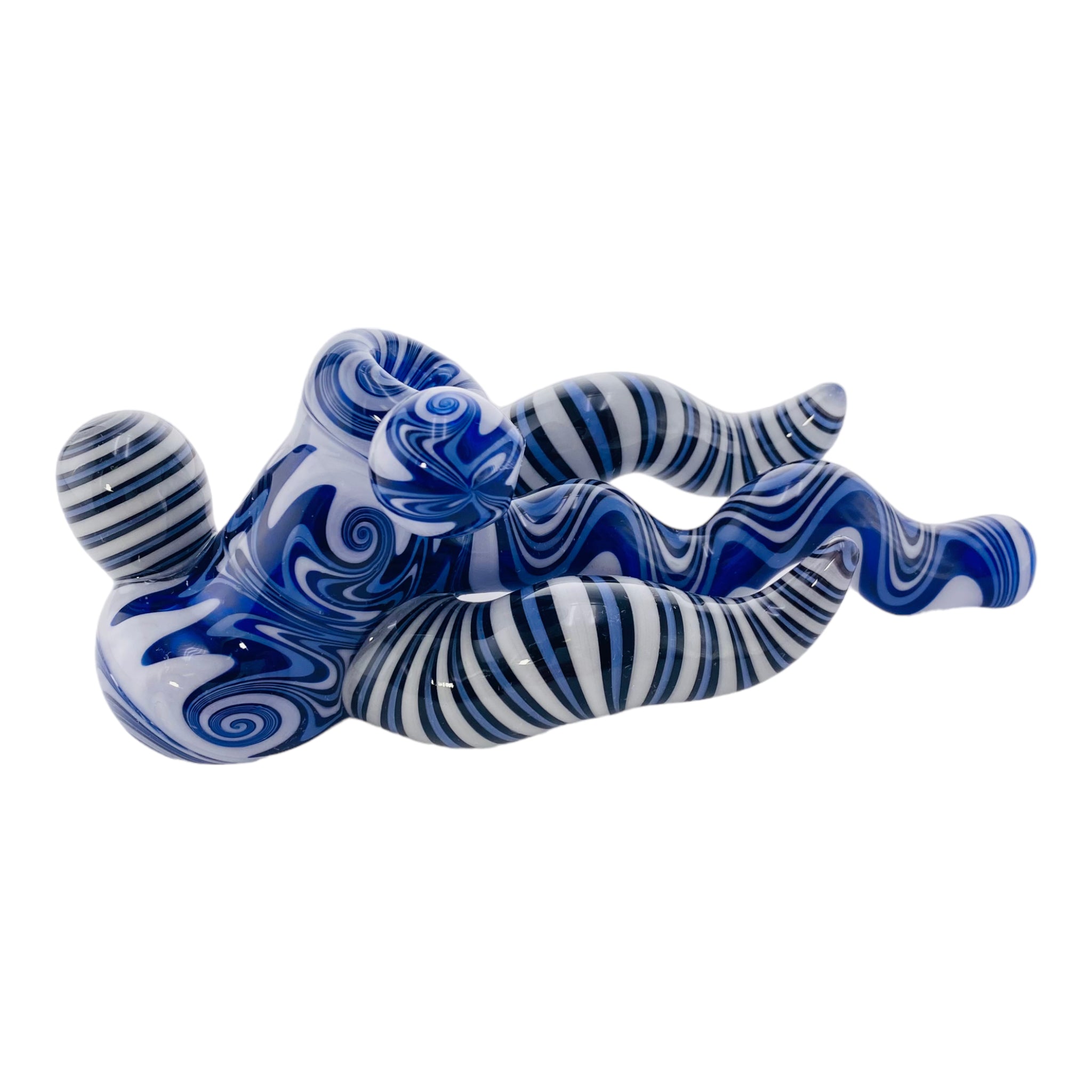 Custom Lay Down Blue And White Wig Wag Hammer Glass Hand Pipe