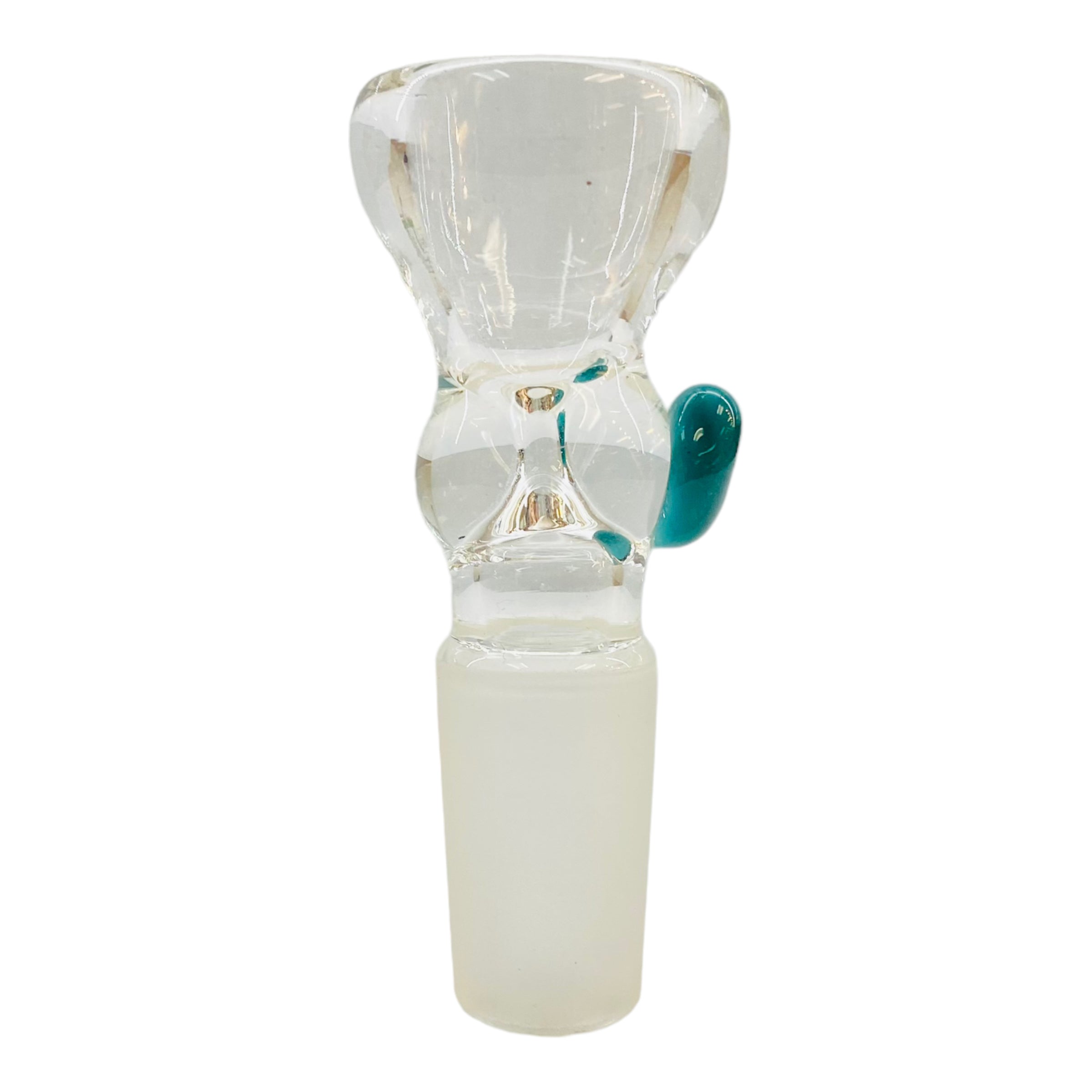 14mm Flower Bowl - Clear Martini Shape Funnel Bong Bowl Piece With Color Dot - Teal