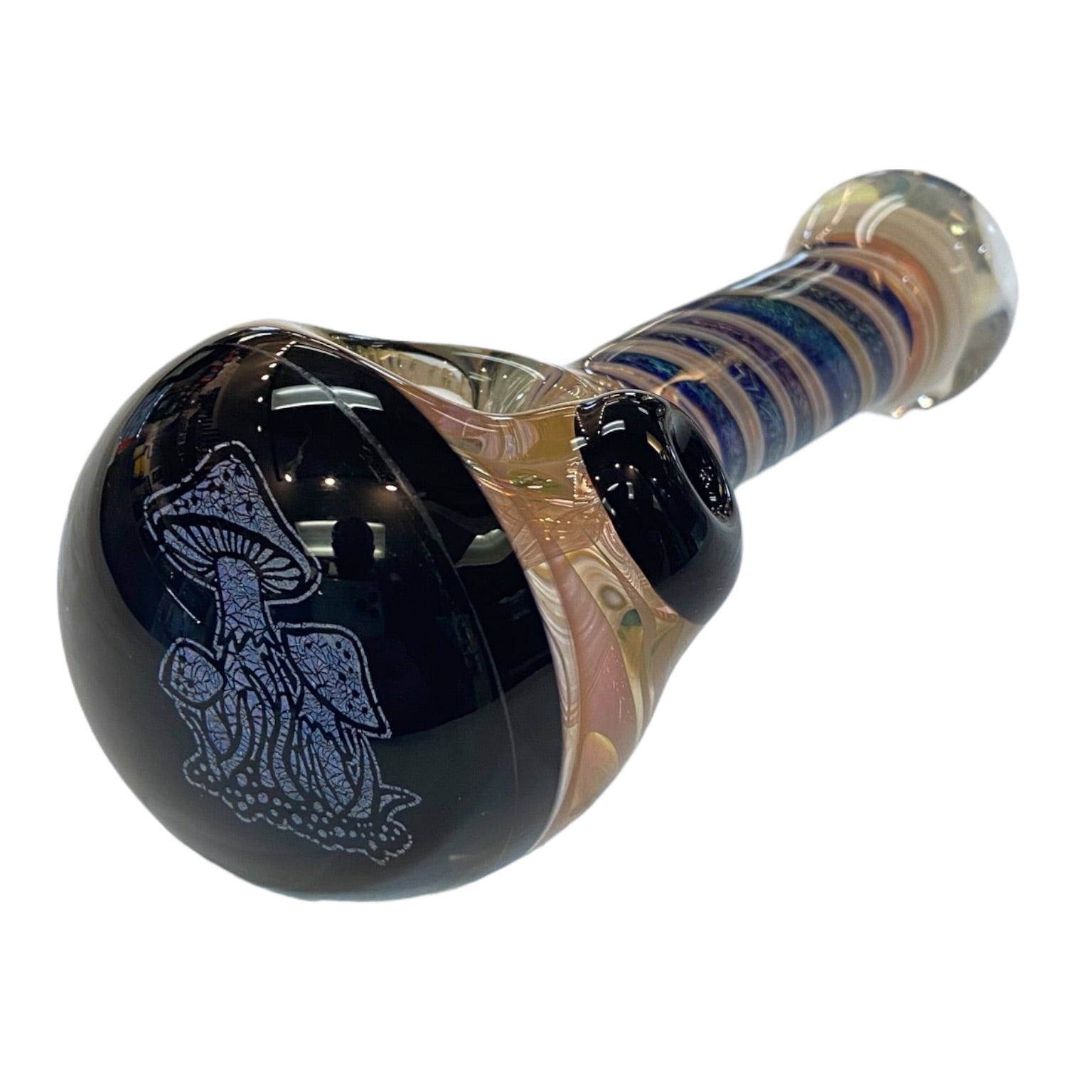 Talent Glass Works - Fume And Color Coil With Mushroom Dichro End - Glass Hand Pipe