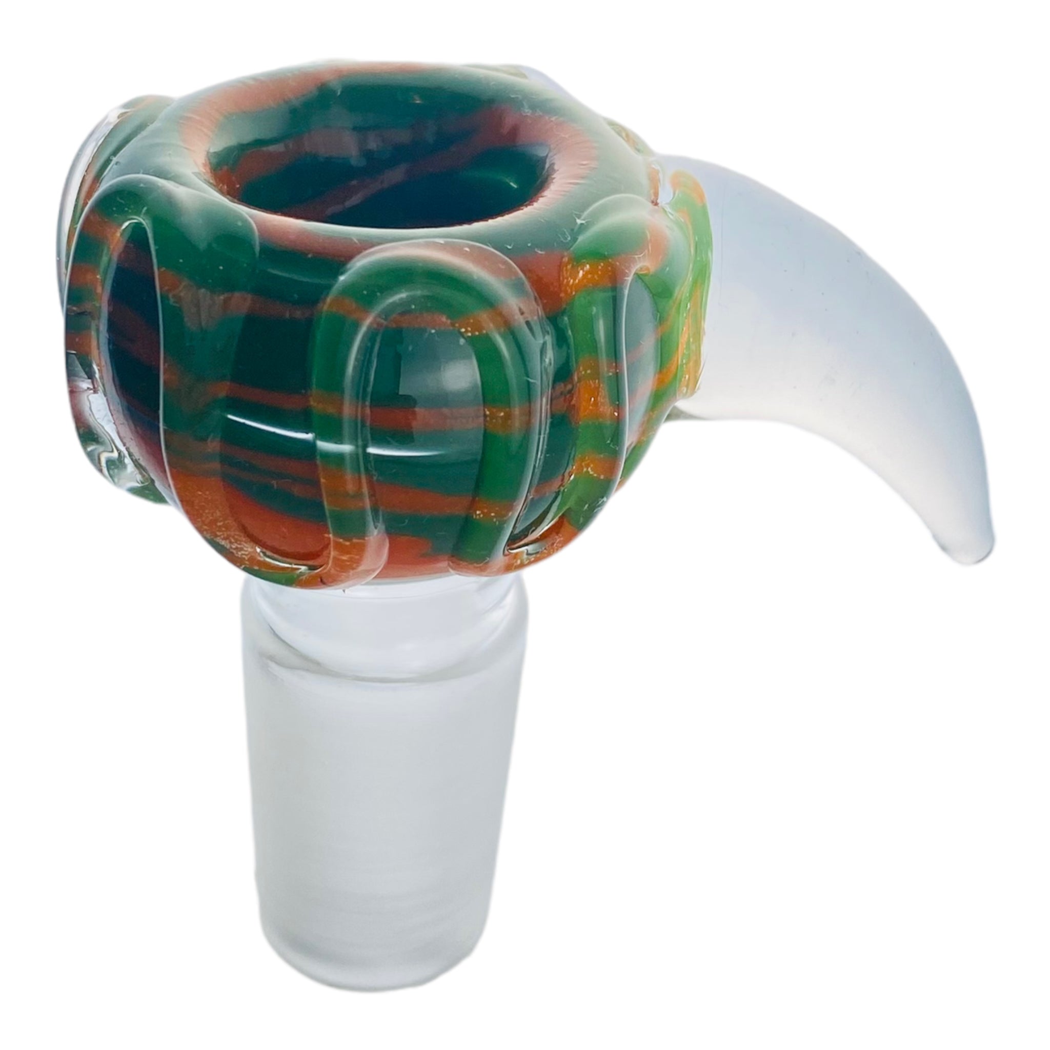 18mm Flower Bowl - Green And Orange Bubble With Clear Horn Handle Bong Bowl Piece