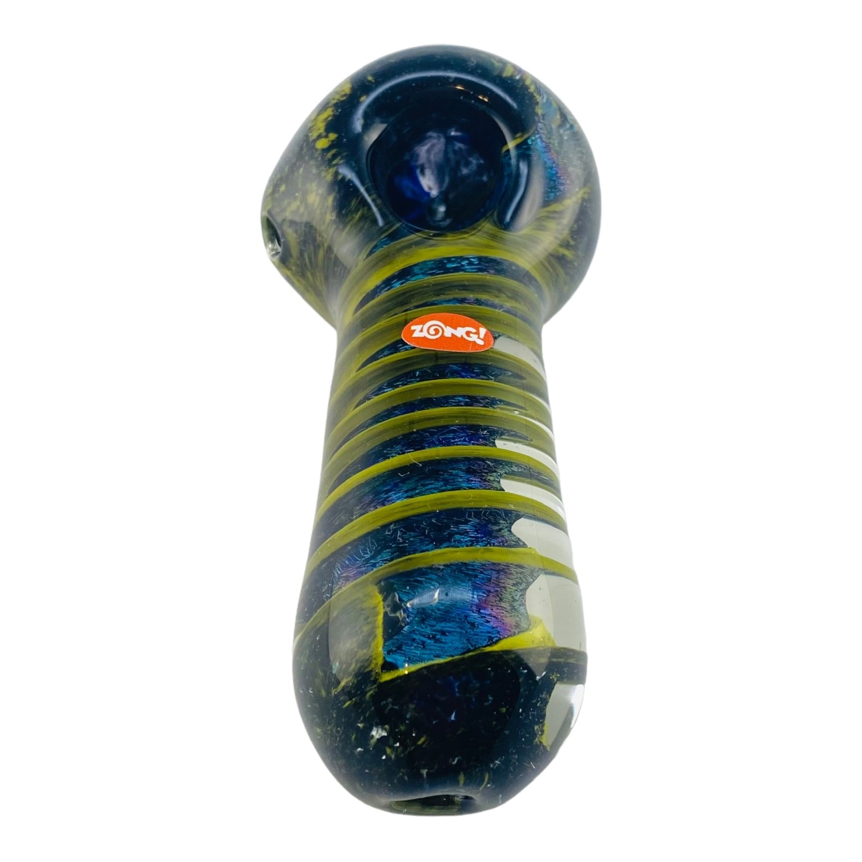 ZONG Glass - Black & Yellow With Blue Dichro Twist - Glass Hand Pipe