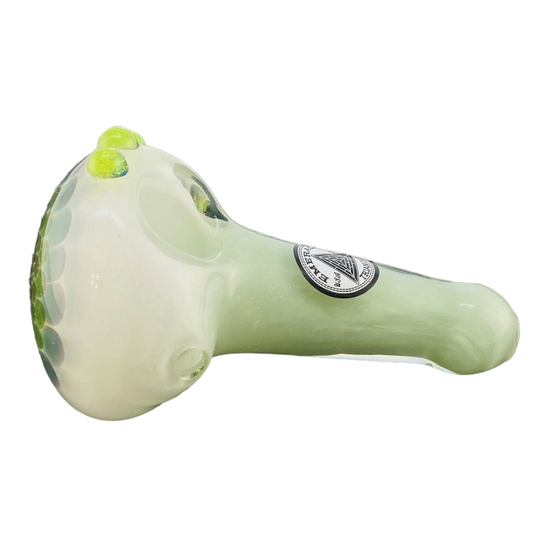Emerald Triangle Glass - Glass Hand Pipe - Sea Foam Green With Dot Stack End 