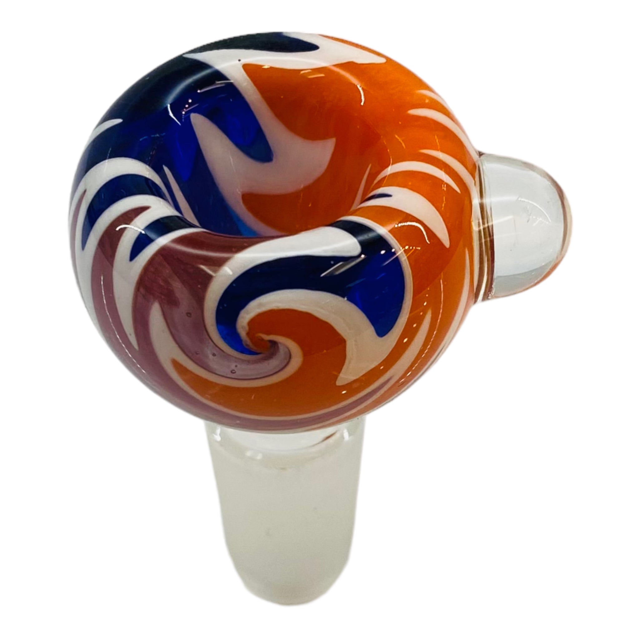 14mm Flower Bowl - Push Bubble With Wig Wag Spirals - Orange, Red, And Blue