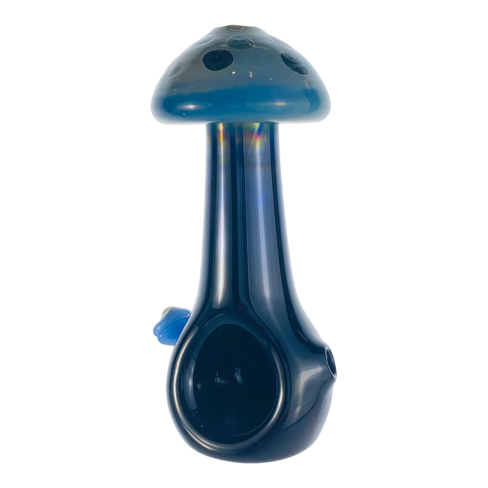 Blue Mushroom Shaped Glass Hand Pipe With Blue Gecko On Side