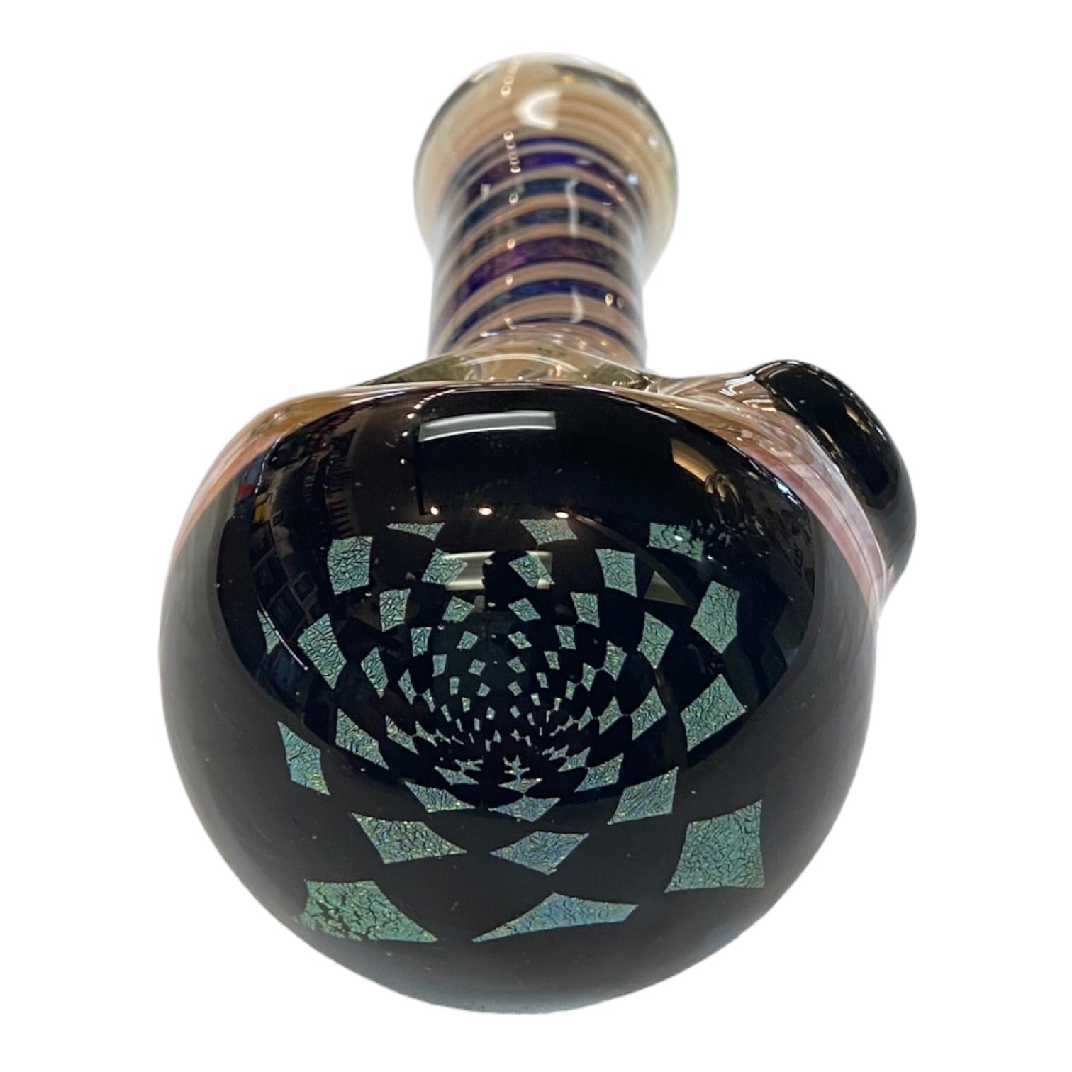 Talent Glass Works - Fume And Color Coil With Checkered Black Hole Dichro End - Glass Hand Pipe
