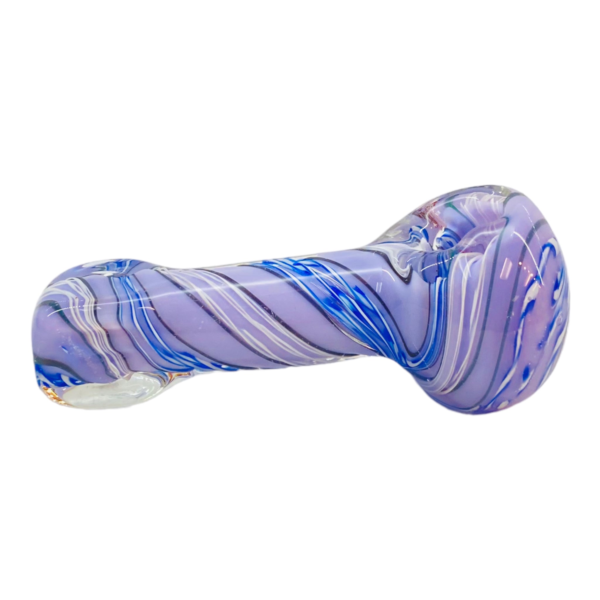 blue and purple Purple Glass Hand Pipe With Blue, Black, And White Twist