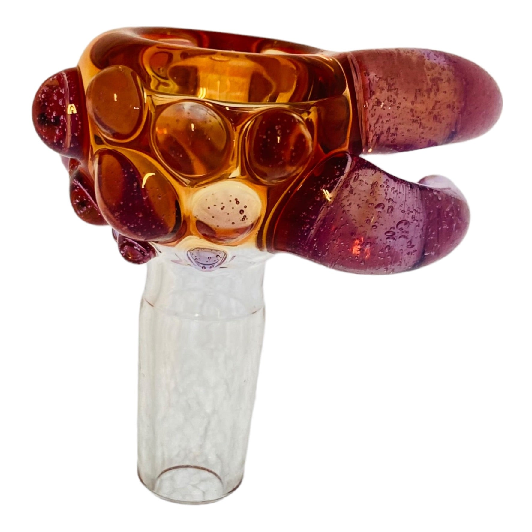 Arko Glass - 14mm Bowl Amber Frit Bubble With Purple Arms