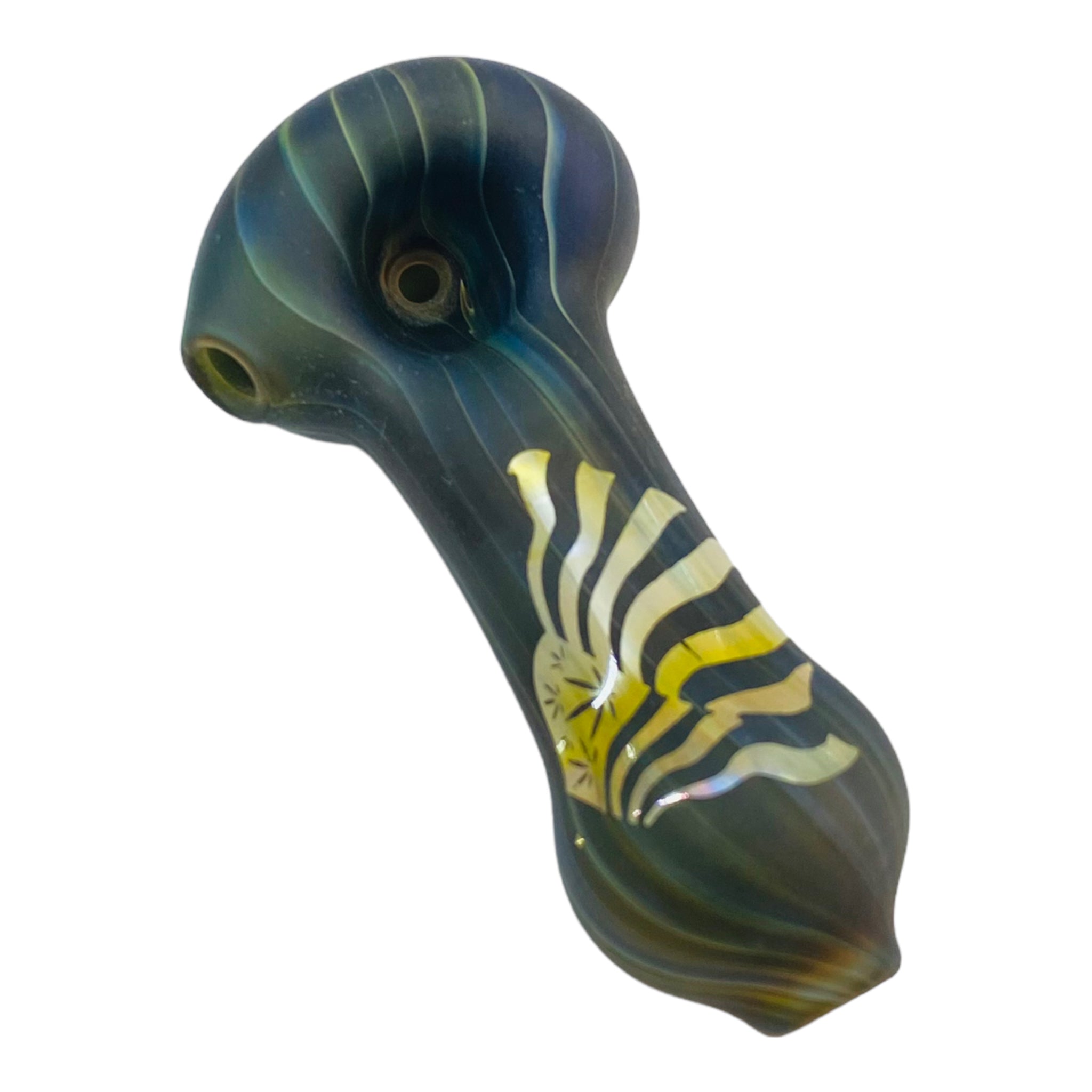 Sandblasted Glass Hand Pipe With Gold Weed Flag