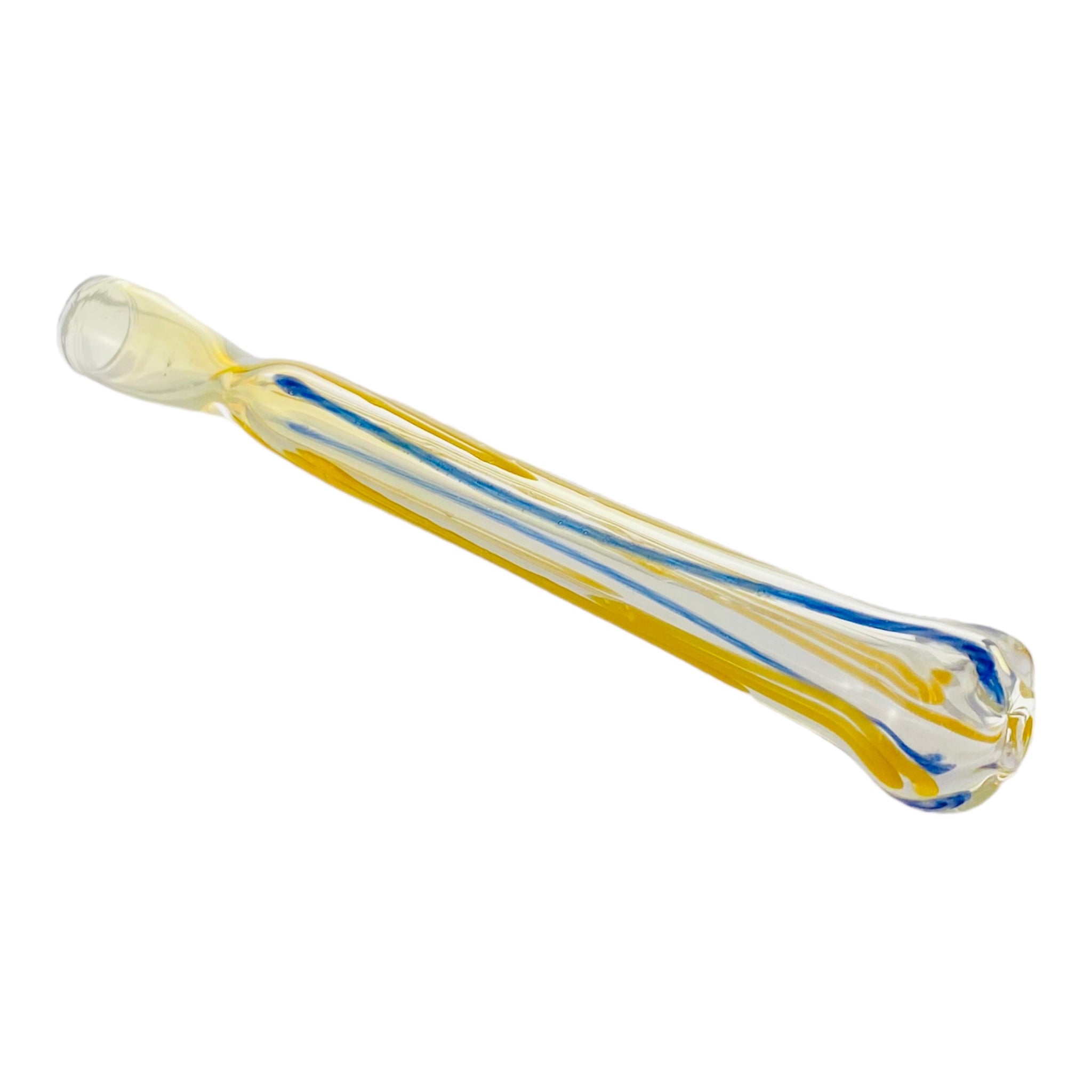 Glass Chillum Pipe - Extra Long Blue And Yellow Hand Pipe