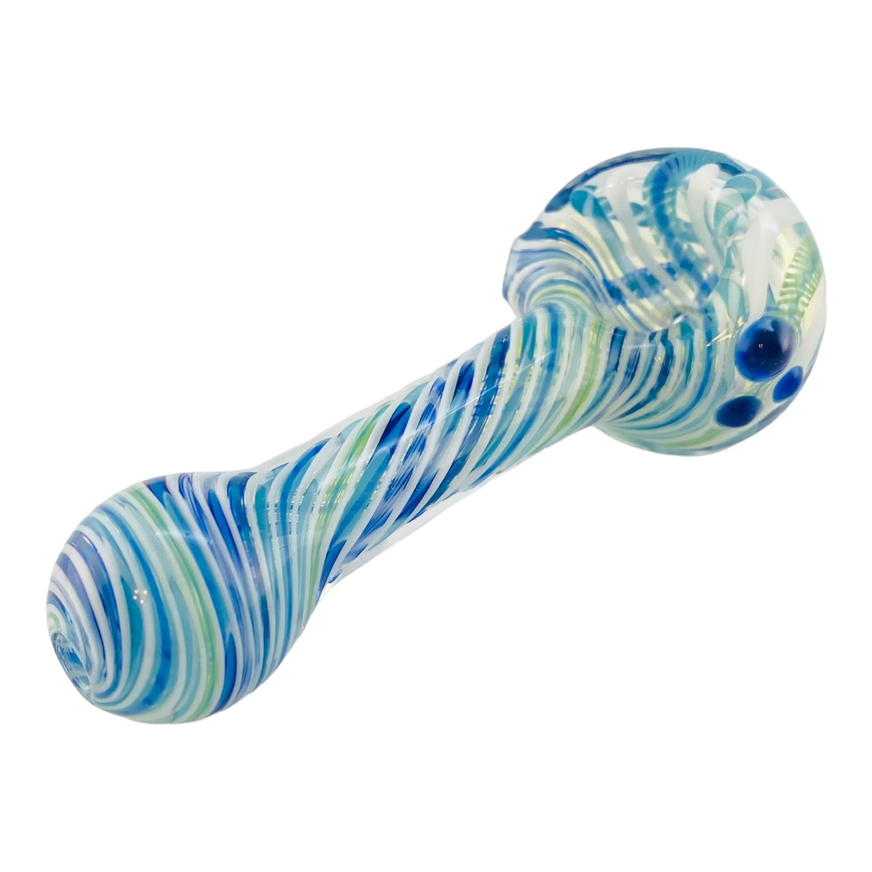Glass Hand Pipe Custom Handmade Inside Out Blue Twist Spoon