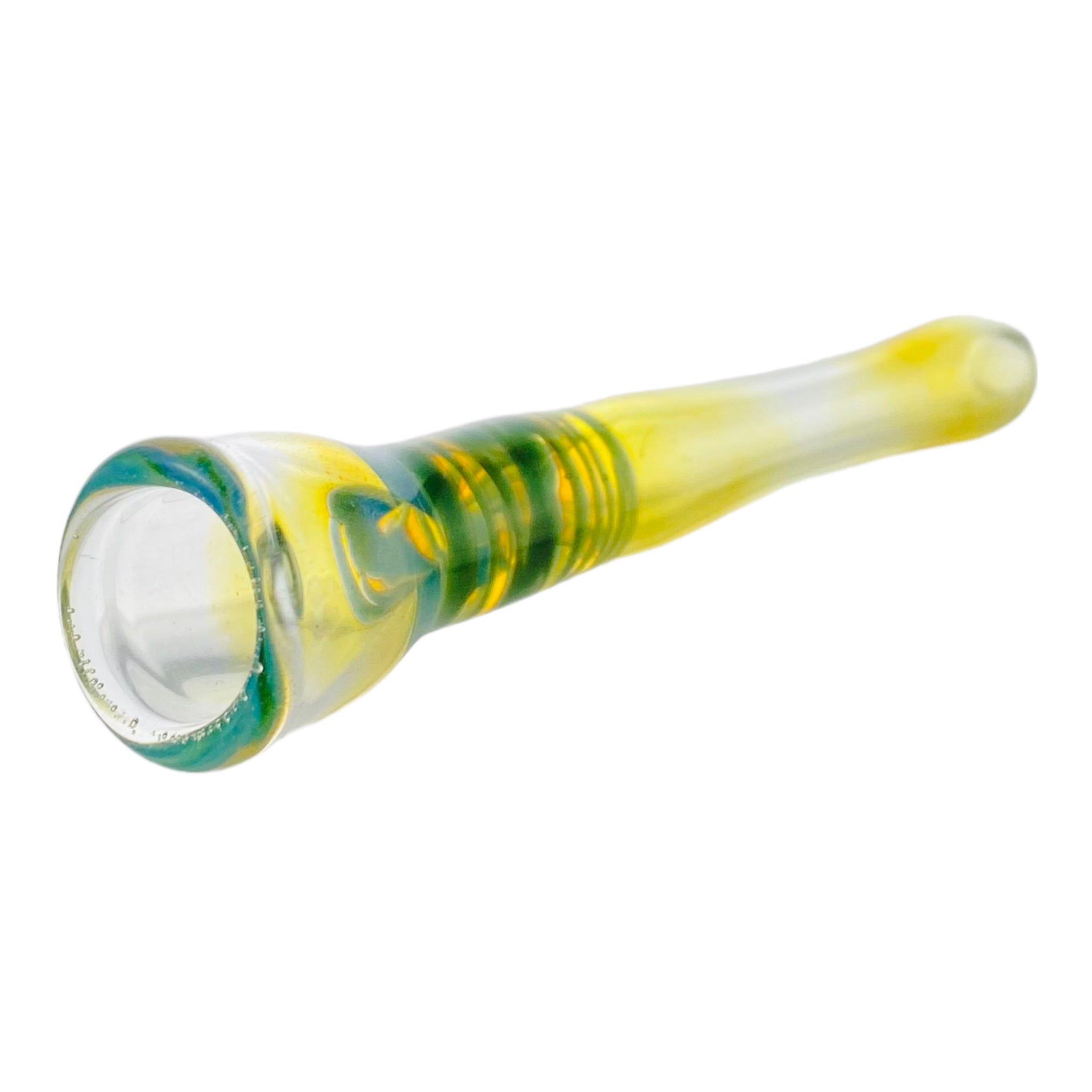 Glass Chillum Pipe - Yellow Silver Fuming With Green Wrap