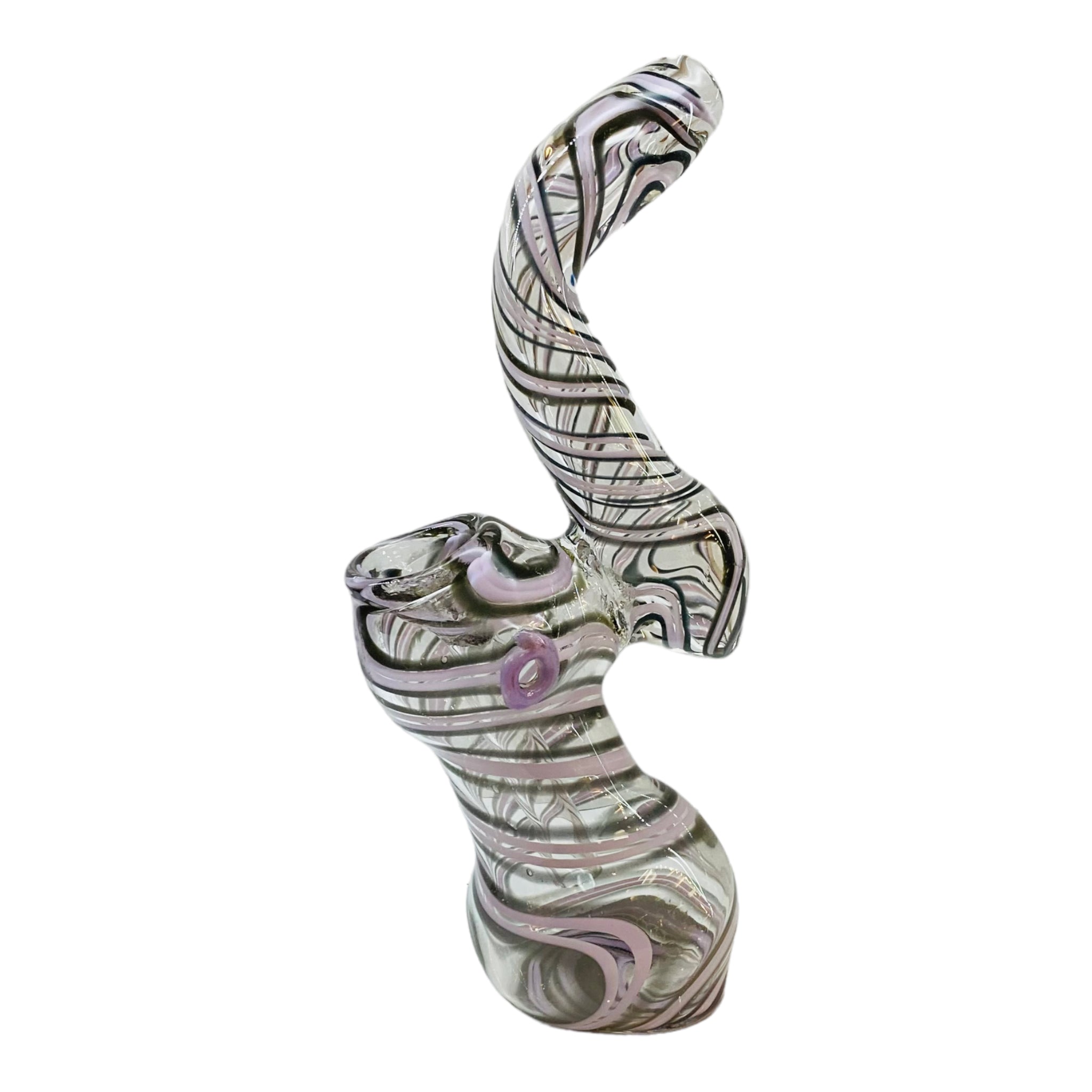Pink And Black Swirl Stand Up Glass Water Bubbler