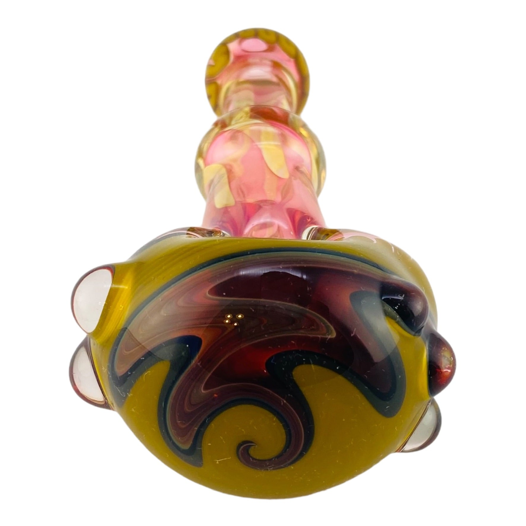 Glass Hand Pipe - Inside Out Fumed Glass Hand Pipe With Red And Yellow Wig Wag End