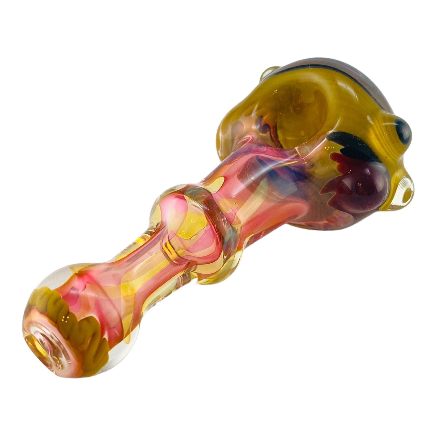 Glass Hand Pipe - Inside Out Fumed Glass Hand Pipe With Red And Yellow Wig Wag End