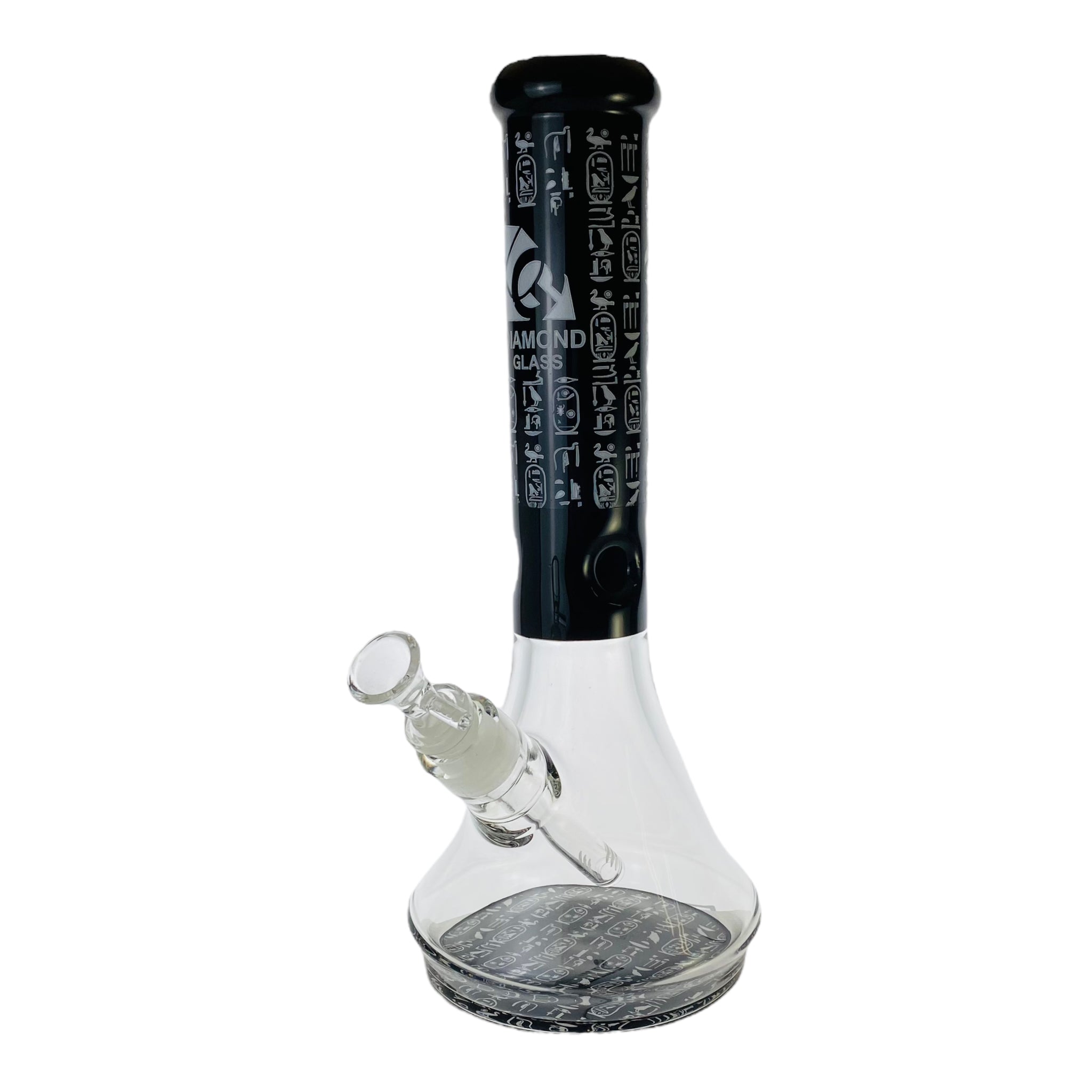 Diamond Glass - White And Black Beaker Bong With Hieroglyphics for sale mighty quinn best smokeshop santa rosa ca 
