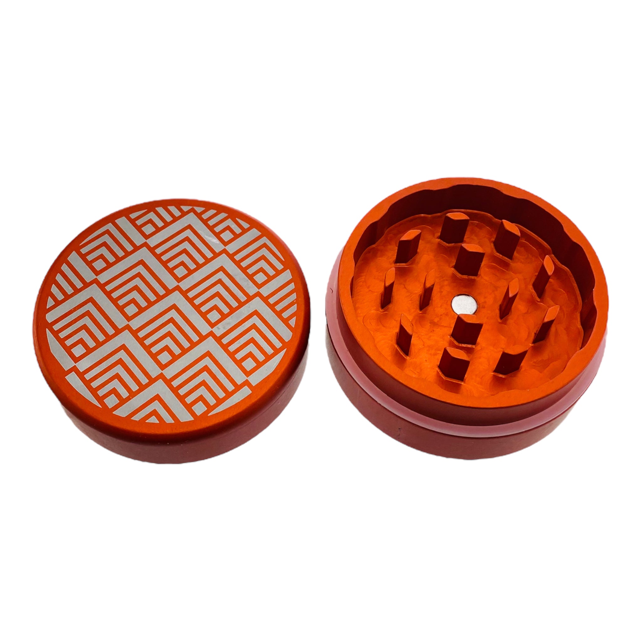 Tahoe Grinders - Orange Anodized Aluminum Large Two Piece Herb Grinder With Sacred Geometry