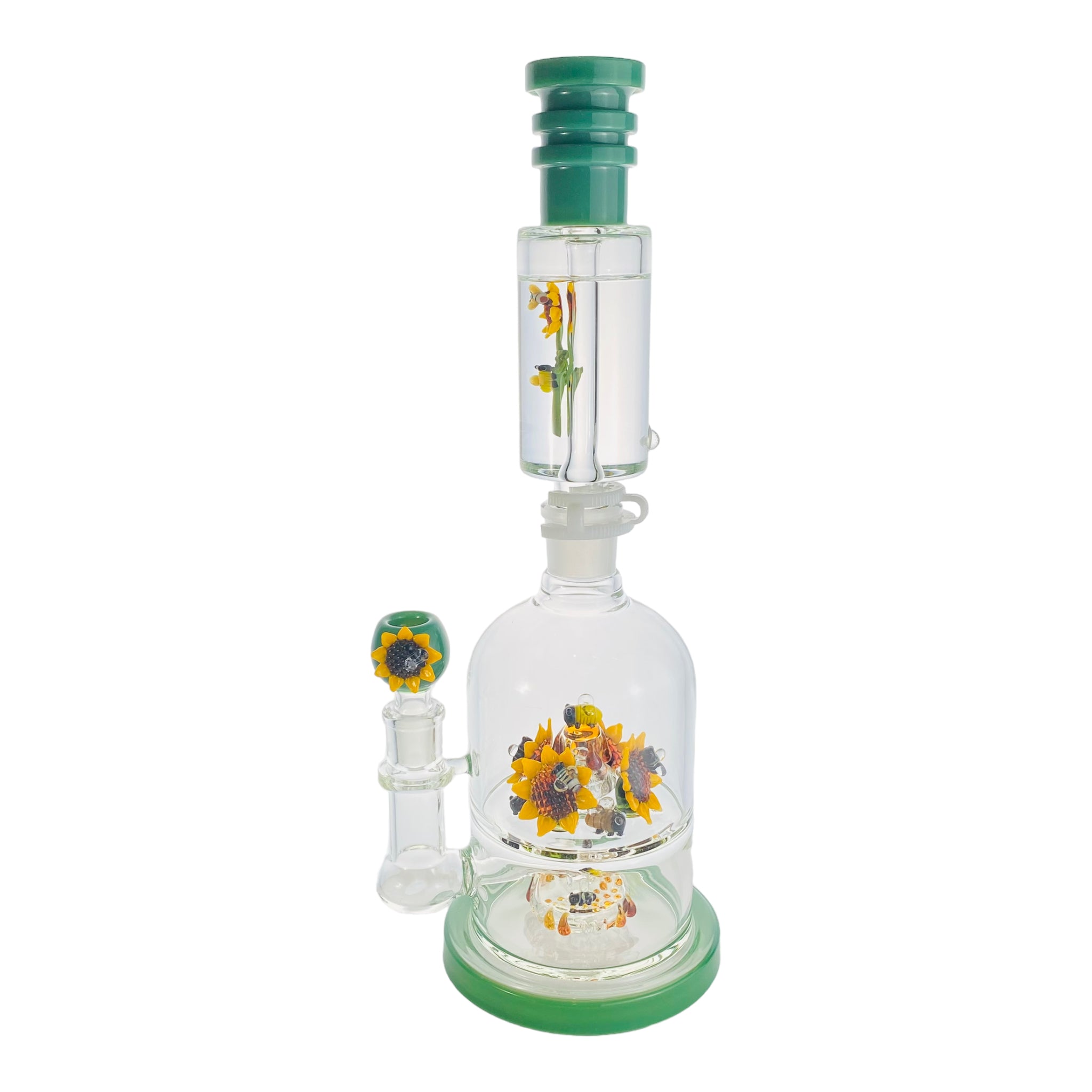 Apollo Glass - Large Sunflower Garden With Bees Glass Bong With Glycerin Freeze Coil Top