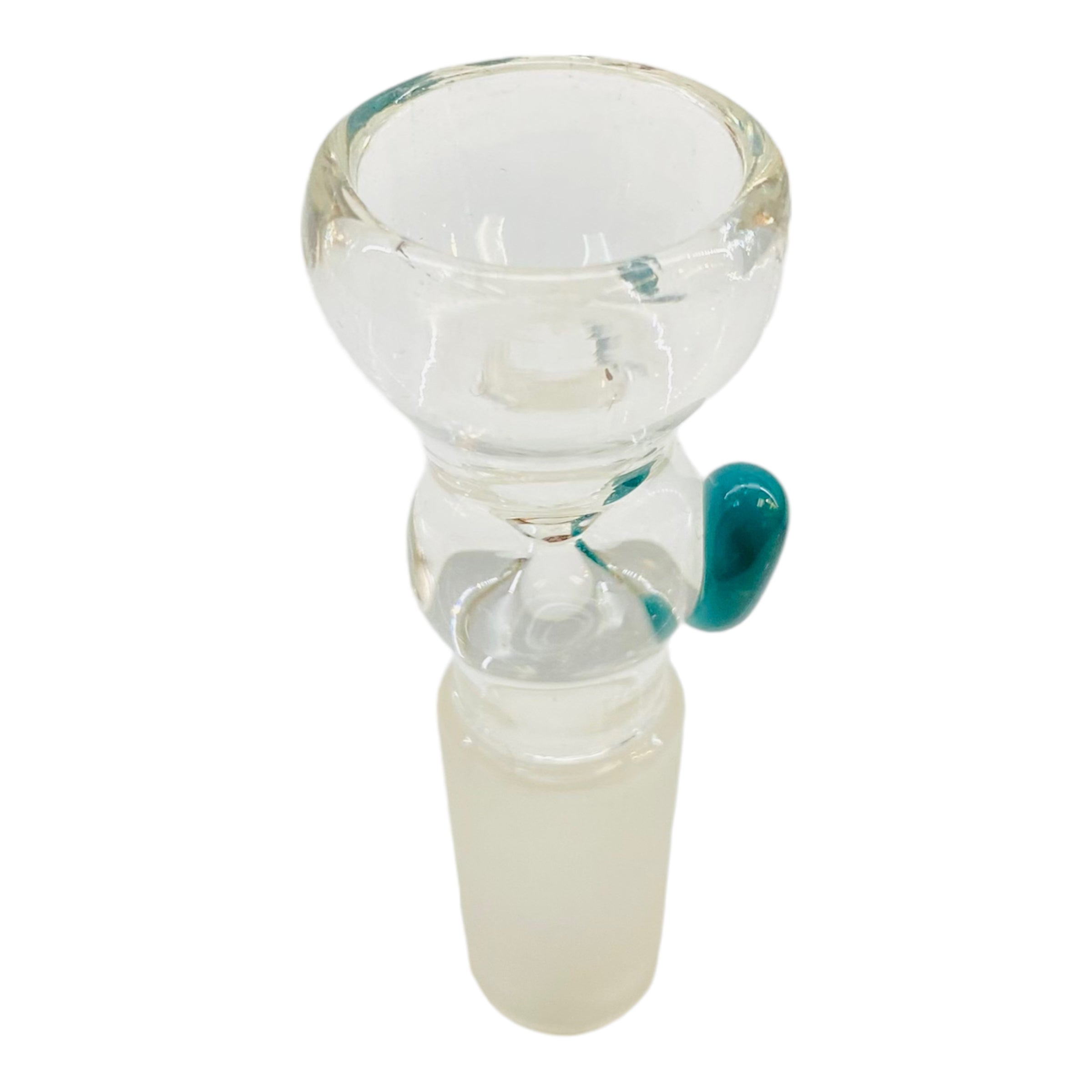 14mm Flower Bowl - Clear Martini Shape Funnel Bong Bowl Piece With Color Dot - Teal