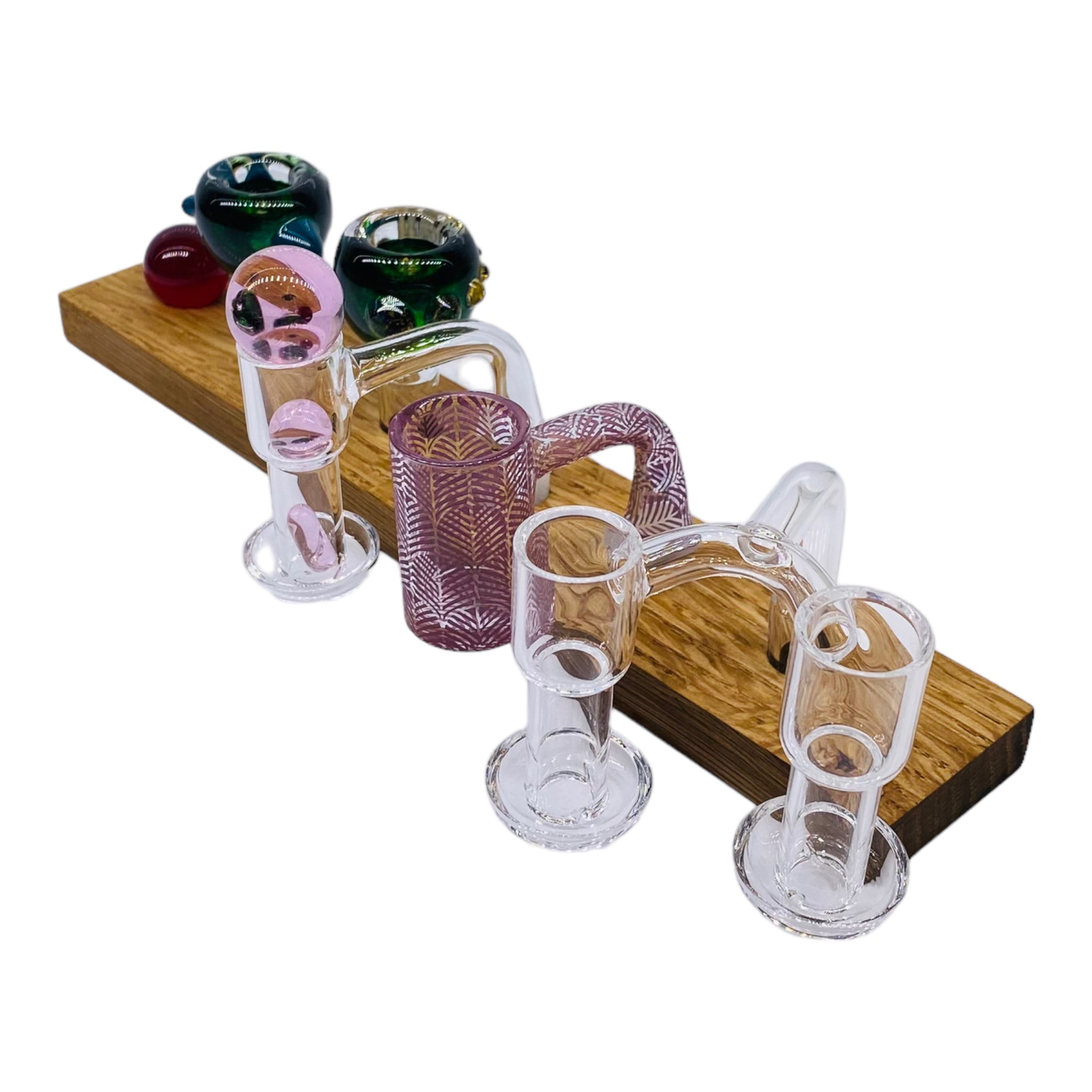 5 Hole Wood Display Stand Holder For 14mm Bong Bowl Pieces Or Quartz Bangers - White Oak