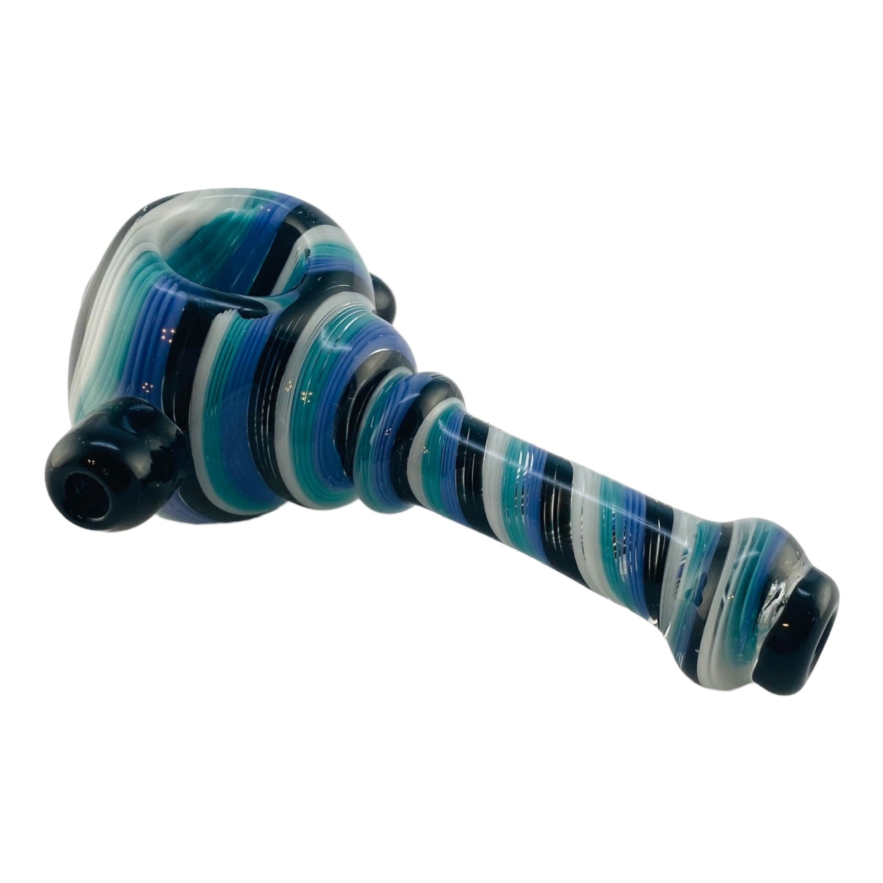 Glass Hand Pipe Inside Out Black,Teal, And White Spiral Twist Spoon