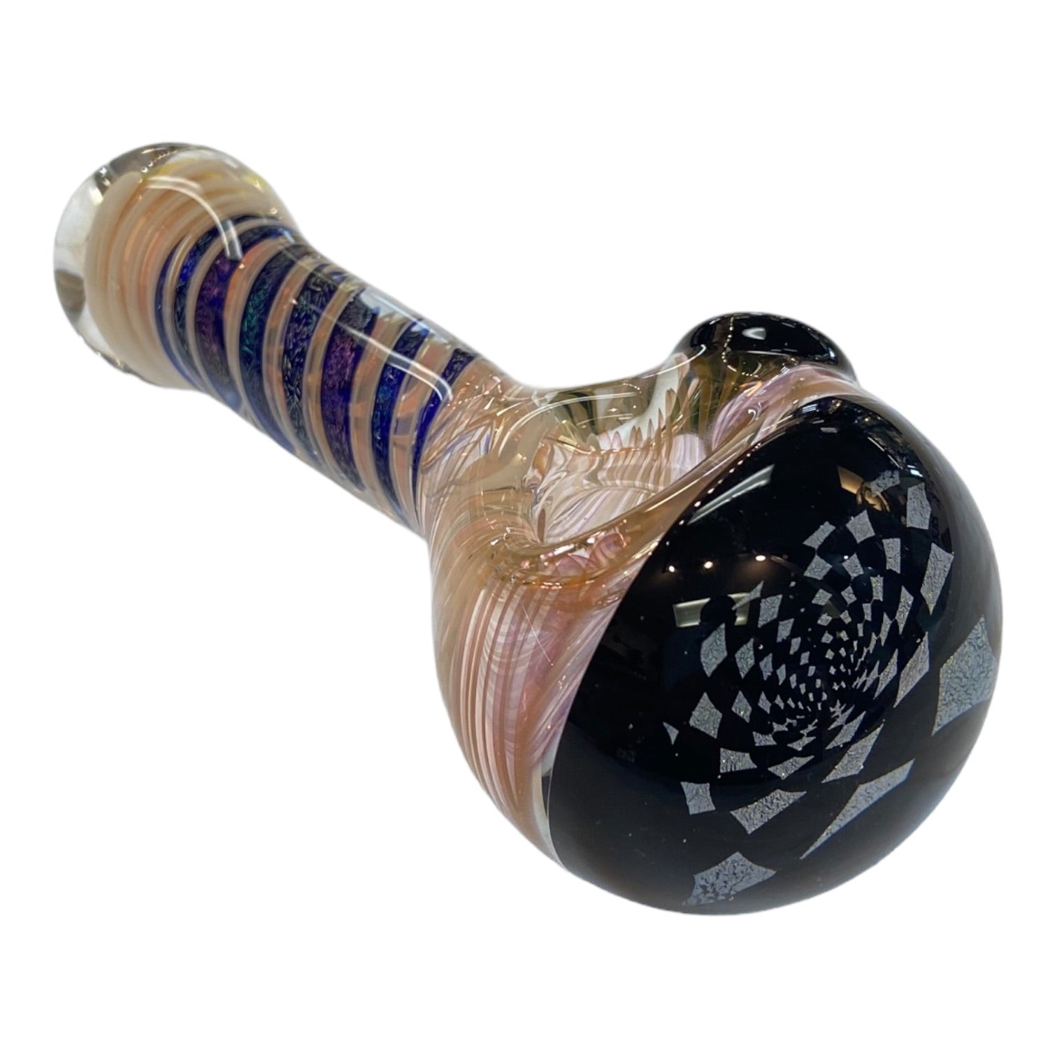 Talent Glass Works - Fume And Color Coil With Checkered Black Hole Dichro End - Glass Hand Pipe