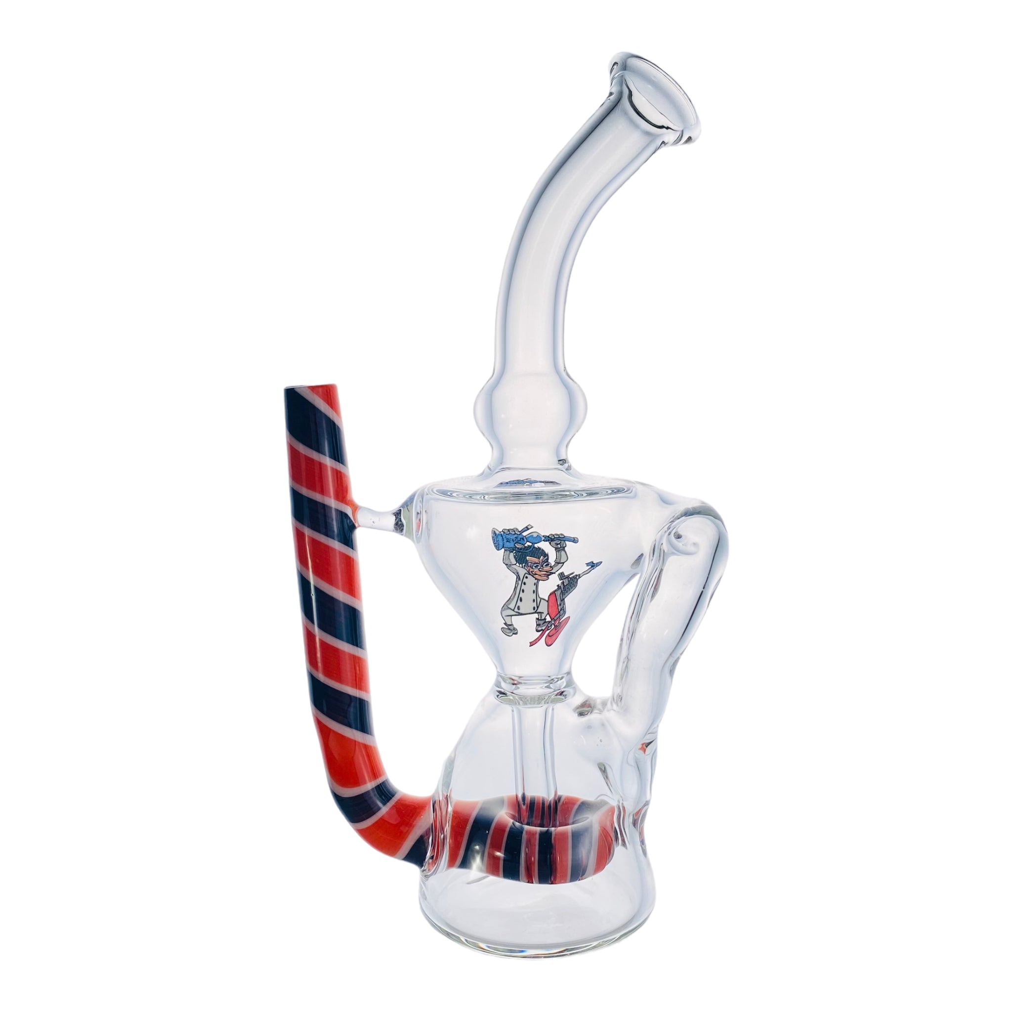 N3RD Glass - Orange And Black Candy Cane Twist Hourglass Klein Recycler Glass Dab Rig