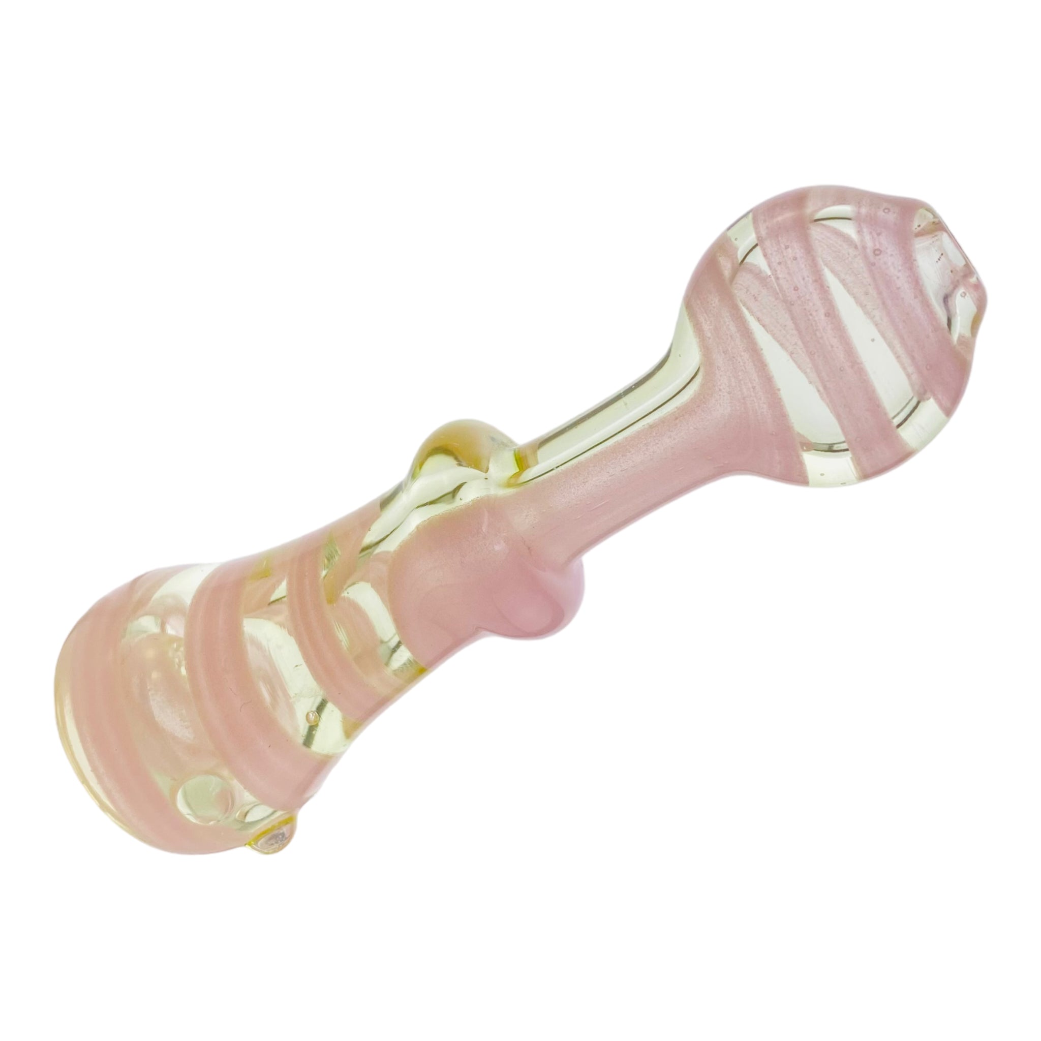 Glass Chillum Pipe - Pink Twirl Over Light Green Glass