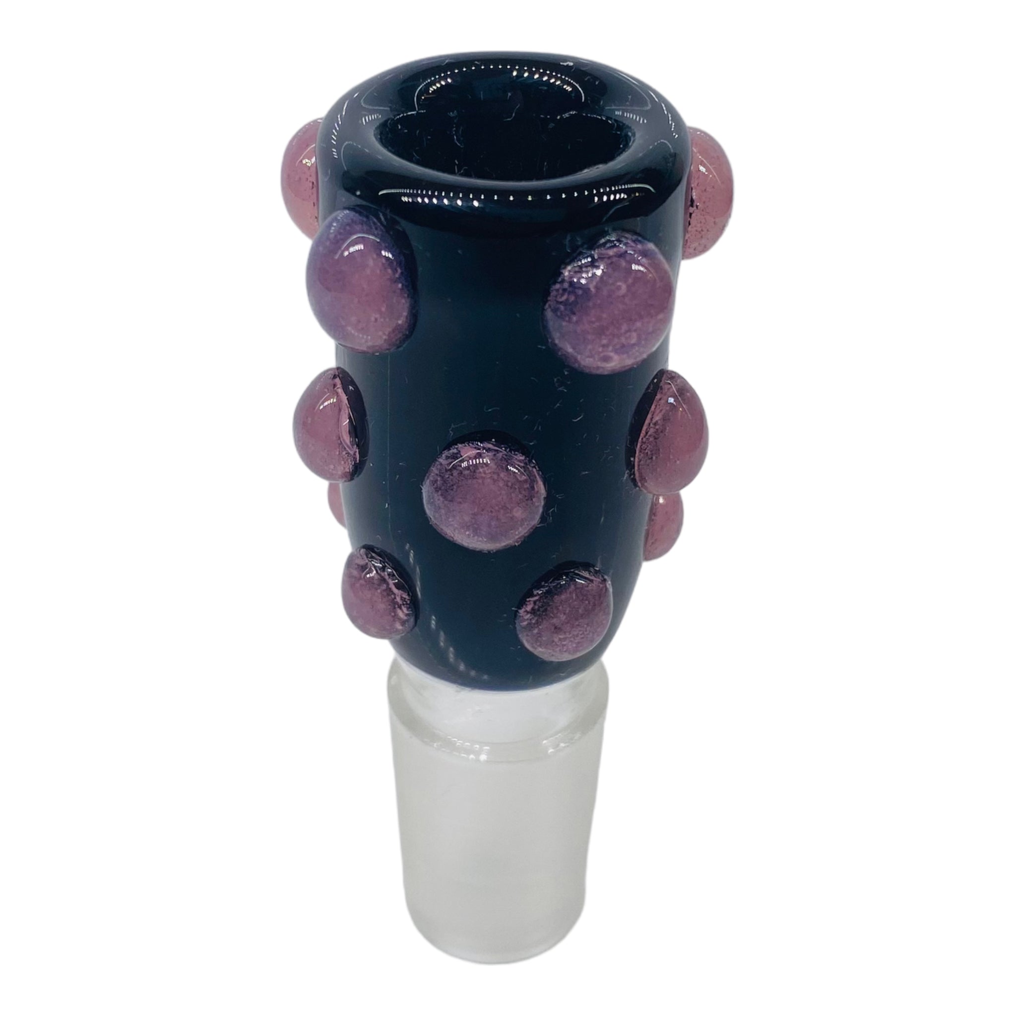 18mm Flower Bowl - Tall Black Bubble With Pink Dots Bong Bowl Piece